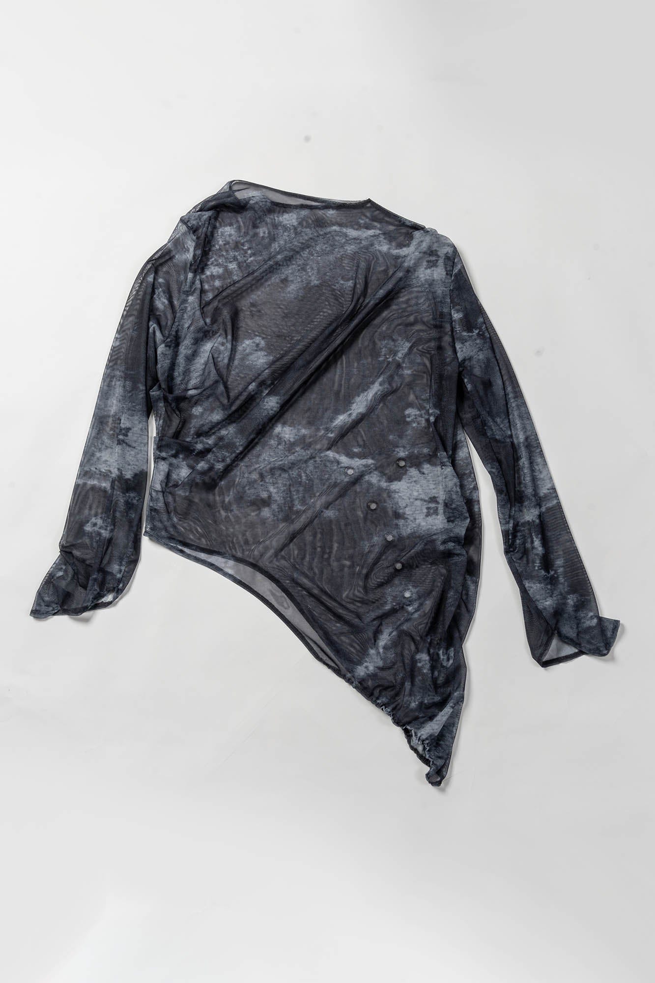 KADAKADA Tie-Dye Mesh Asymmetrical Sheer L/S Tee