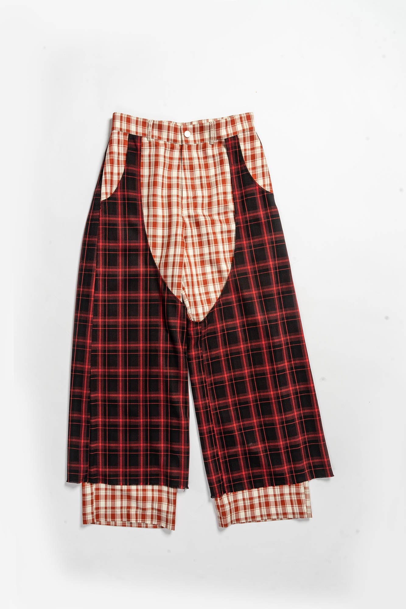 KADAKADA Double Layer Plaid Wide-Leg Pants