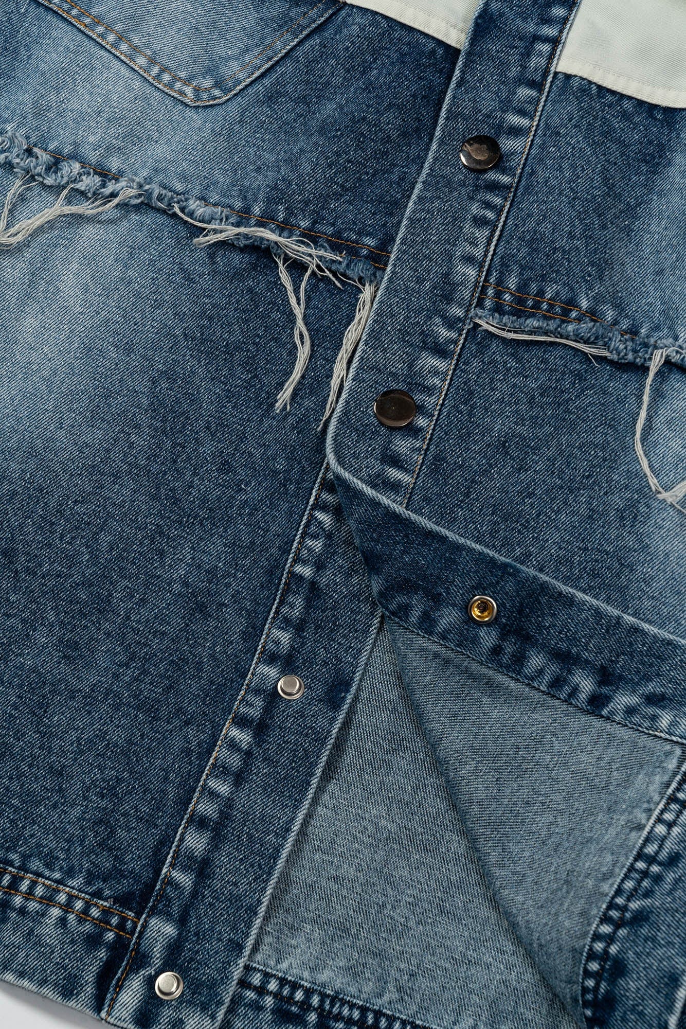KADAKADA Frayed Layered Patchwork Oversized Denim Jacket
