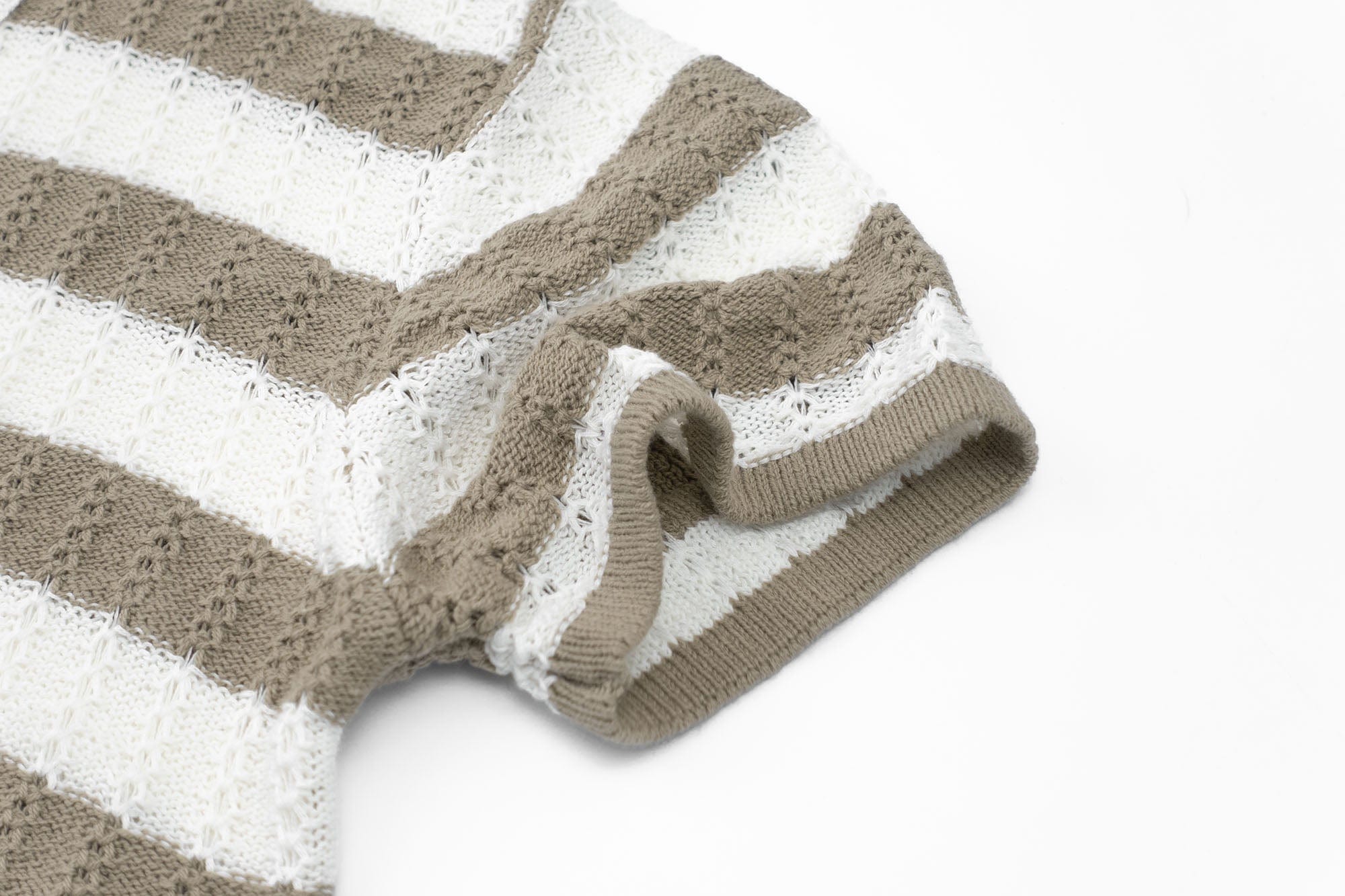 IN EXISTENCE Striped Openwork Jacquard Knitted Polo Cardigan