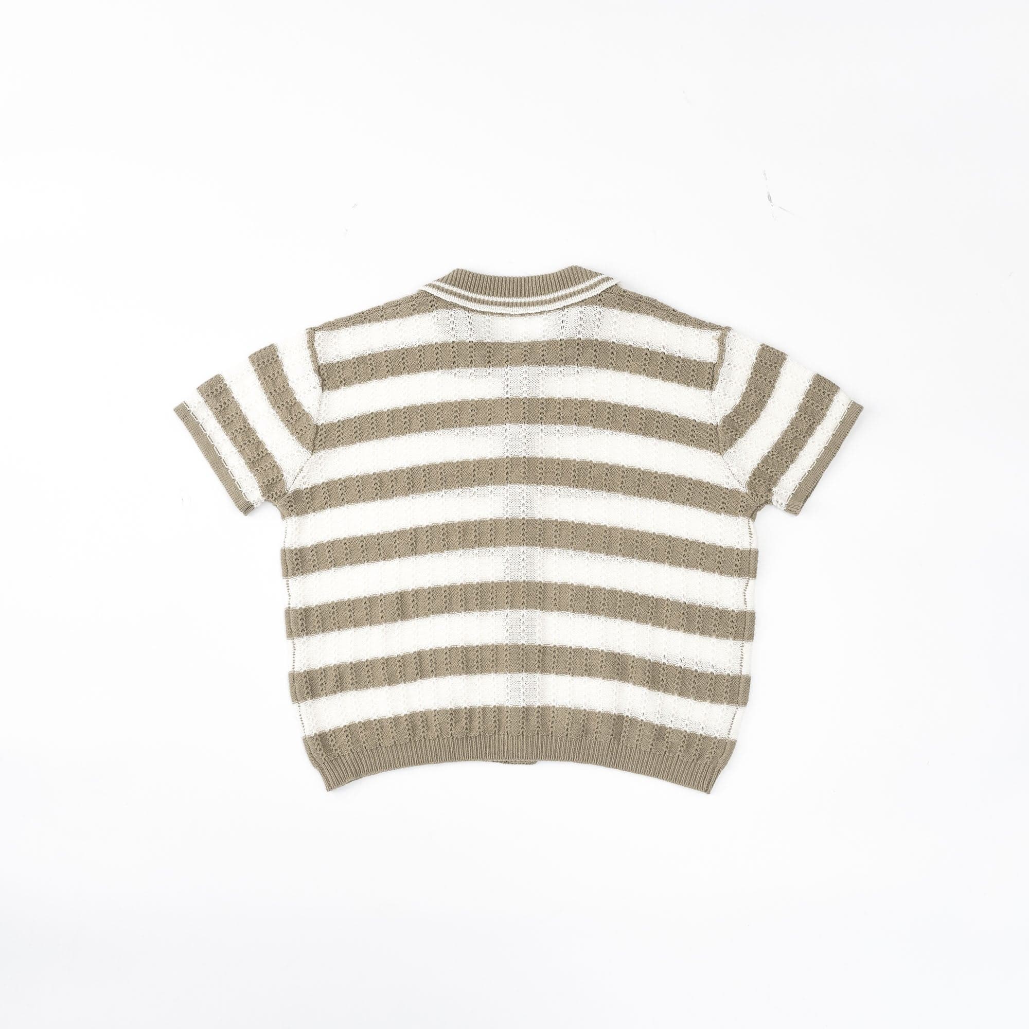 IN EXISTENCE Striped Openwork Jacquard Knitted Polo Cardigan