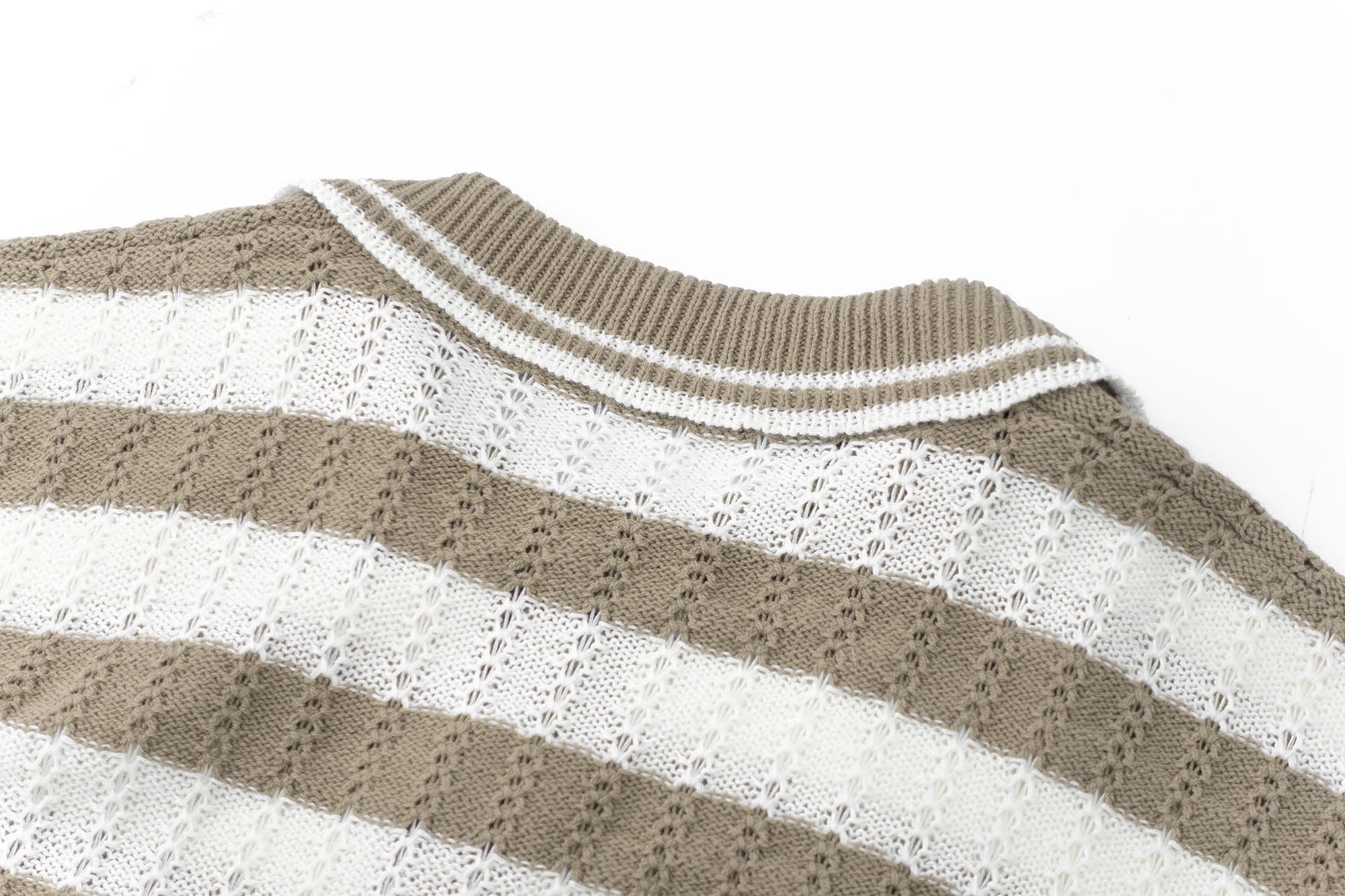 IN EXISTENCE Striped Openwork Jacquard Knitted Polo Cardigan