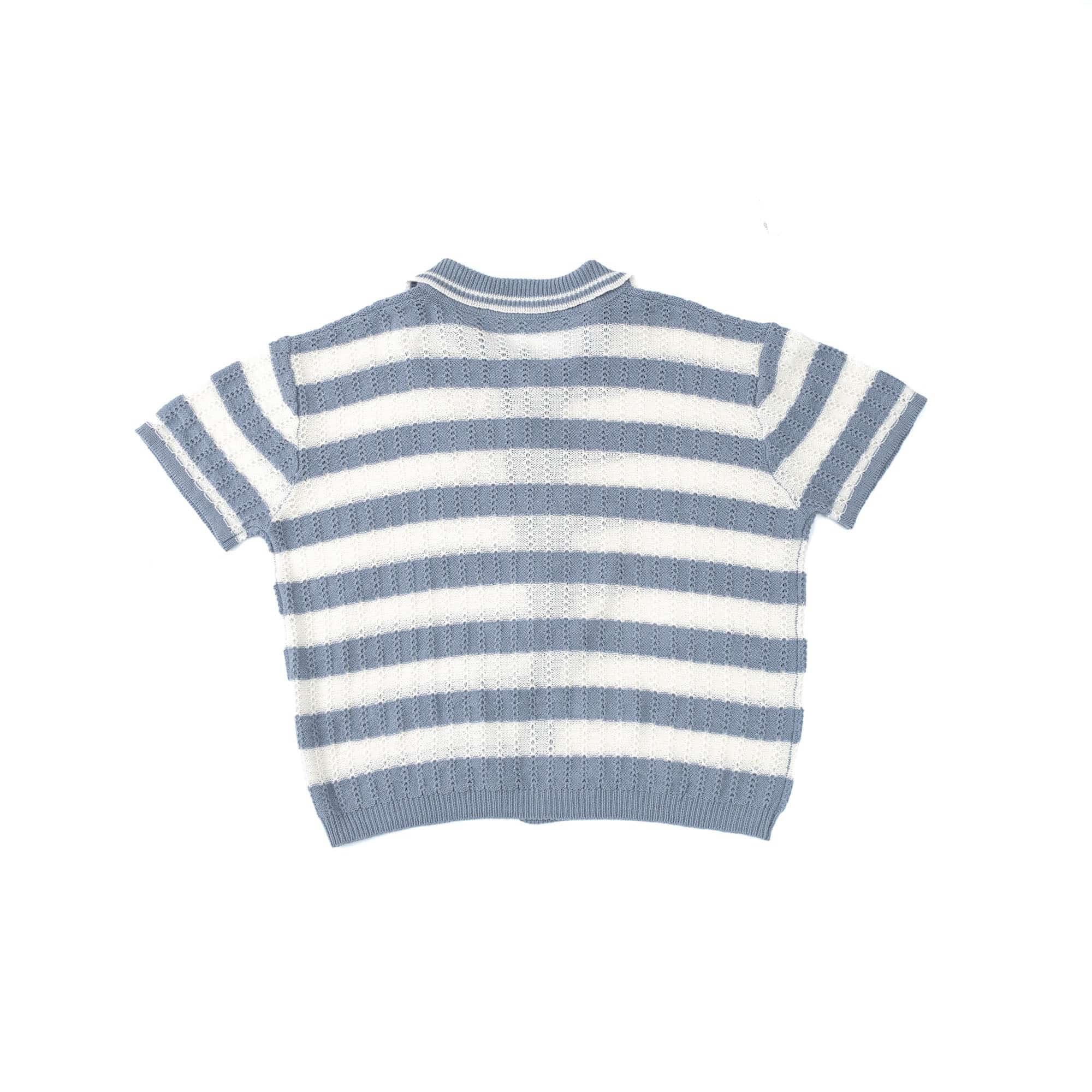 IN EXISTENCE Striped Openwork Jacquard Knitted Polo Cardigan