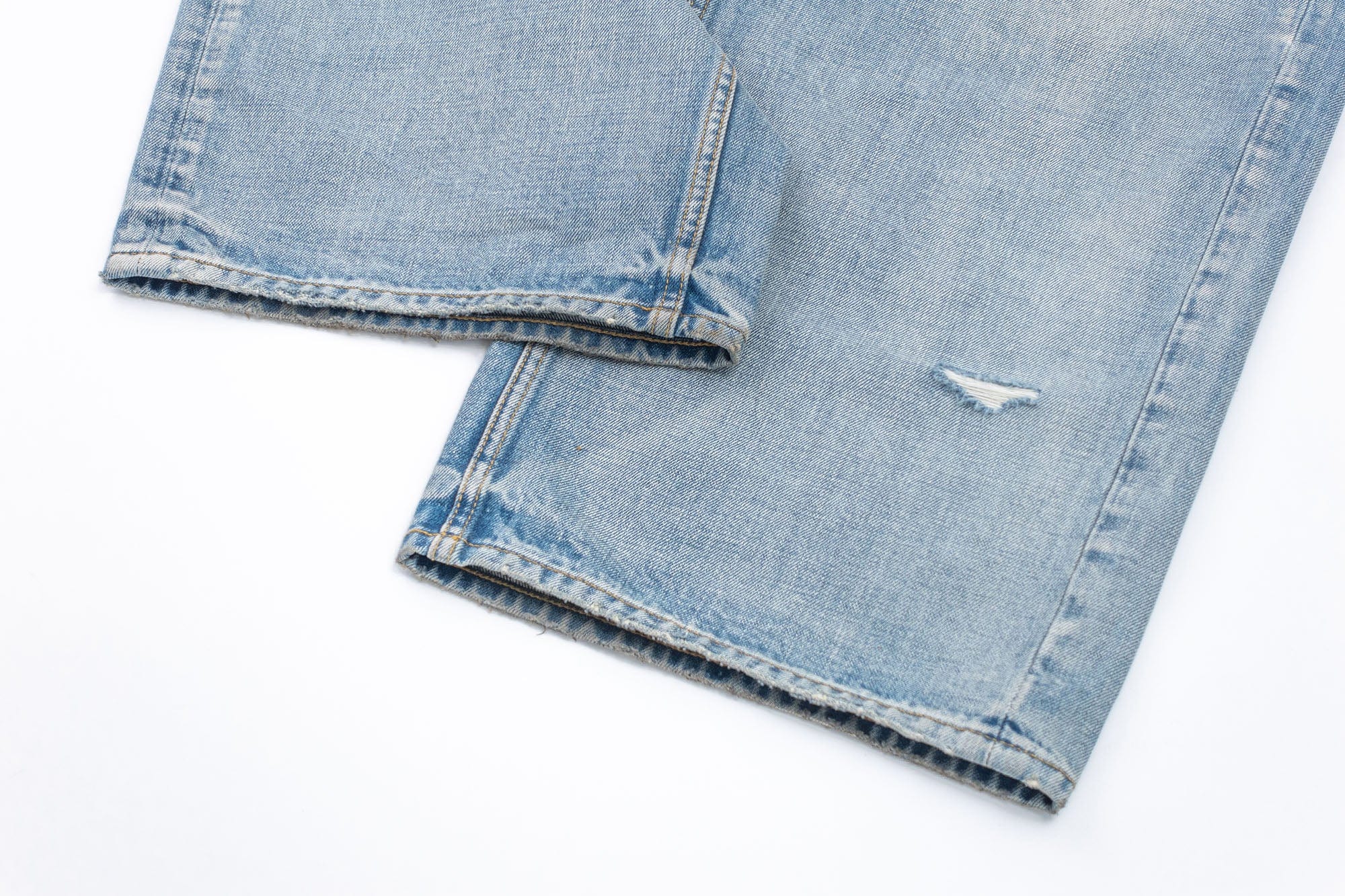 IN EXISTENCE Distressed Patchwork Creased Washed Wide-Leg Jeans