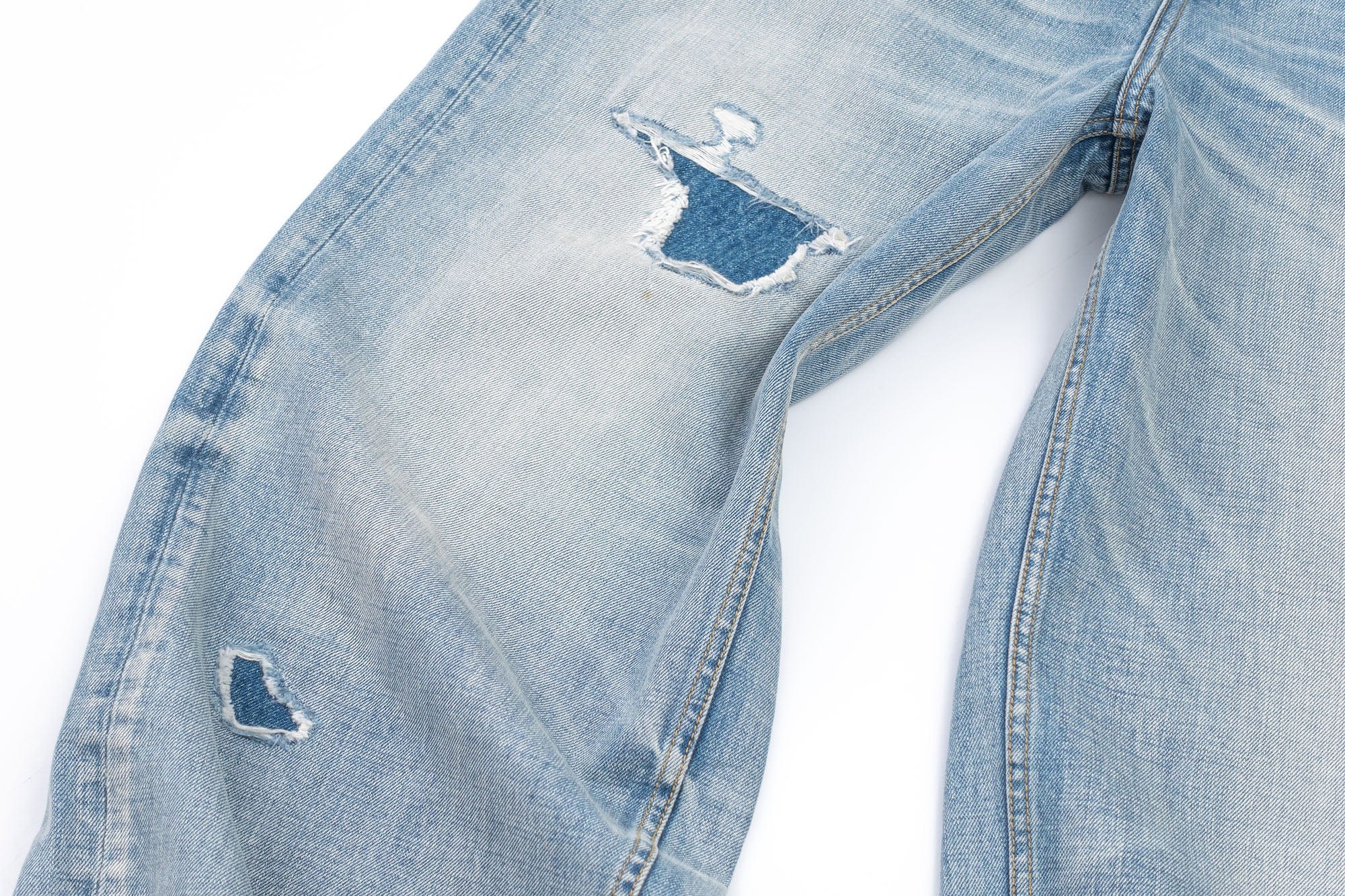 IN EXISTENCE Distressed Patchwork Creased Washed Wide-Leg Jeans