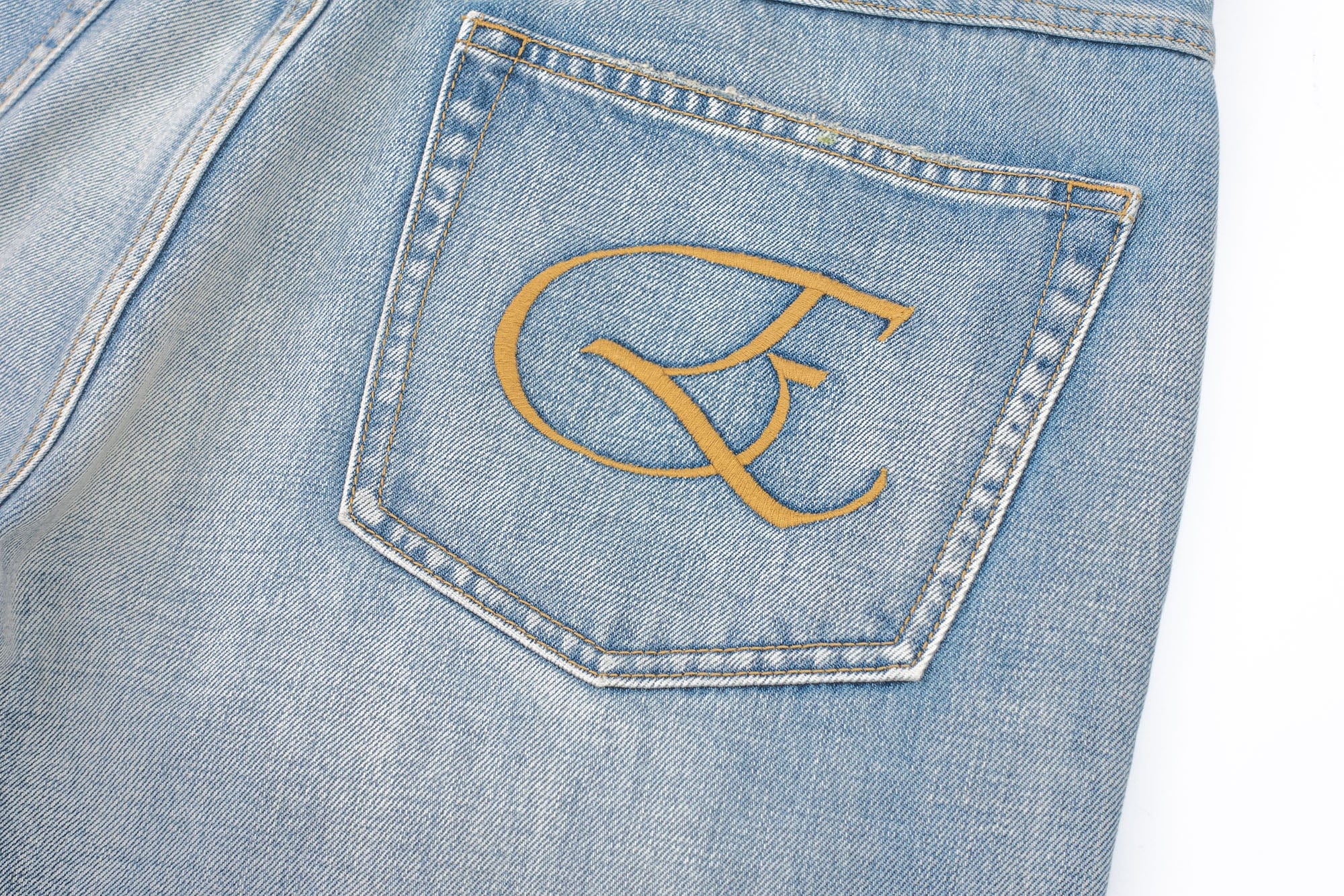 IN EXISTENCE Distressed Patchwork Creased Washed Wide-Leg Jeans