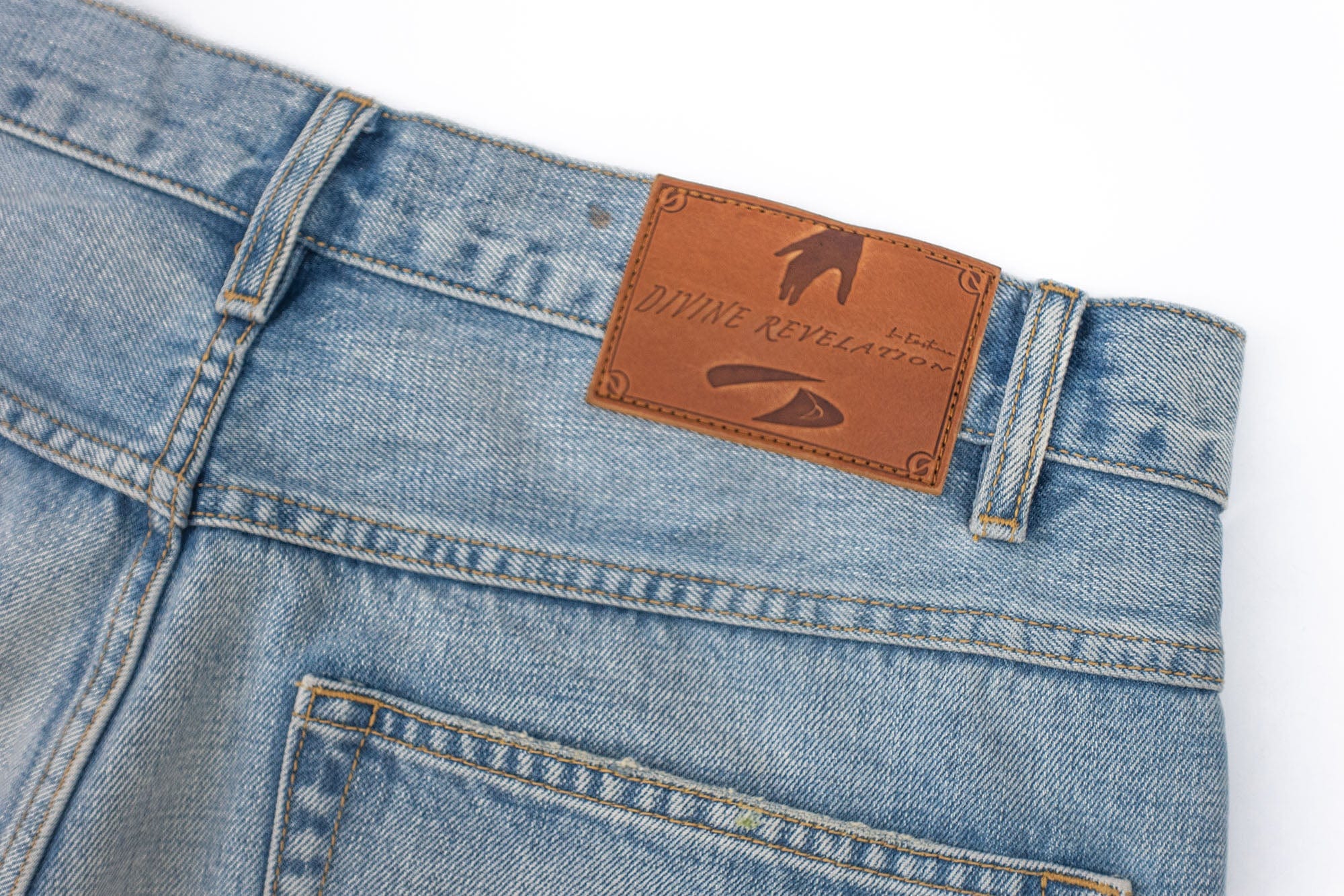 IN EXISTENCE Distressed Patchwork Creased Washed Wide-Leg Jeans