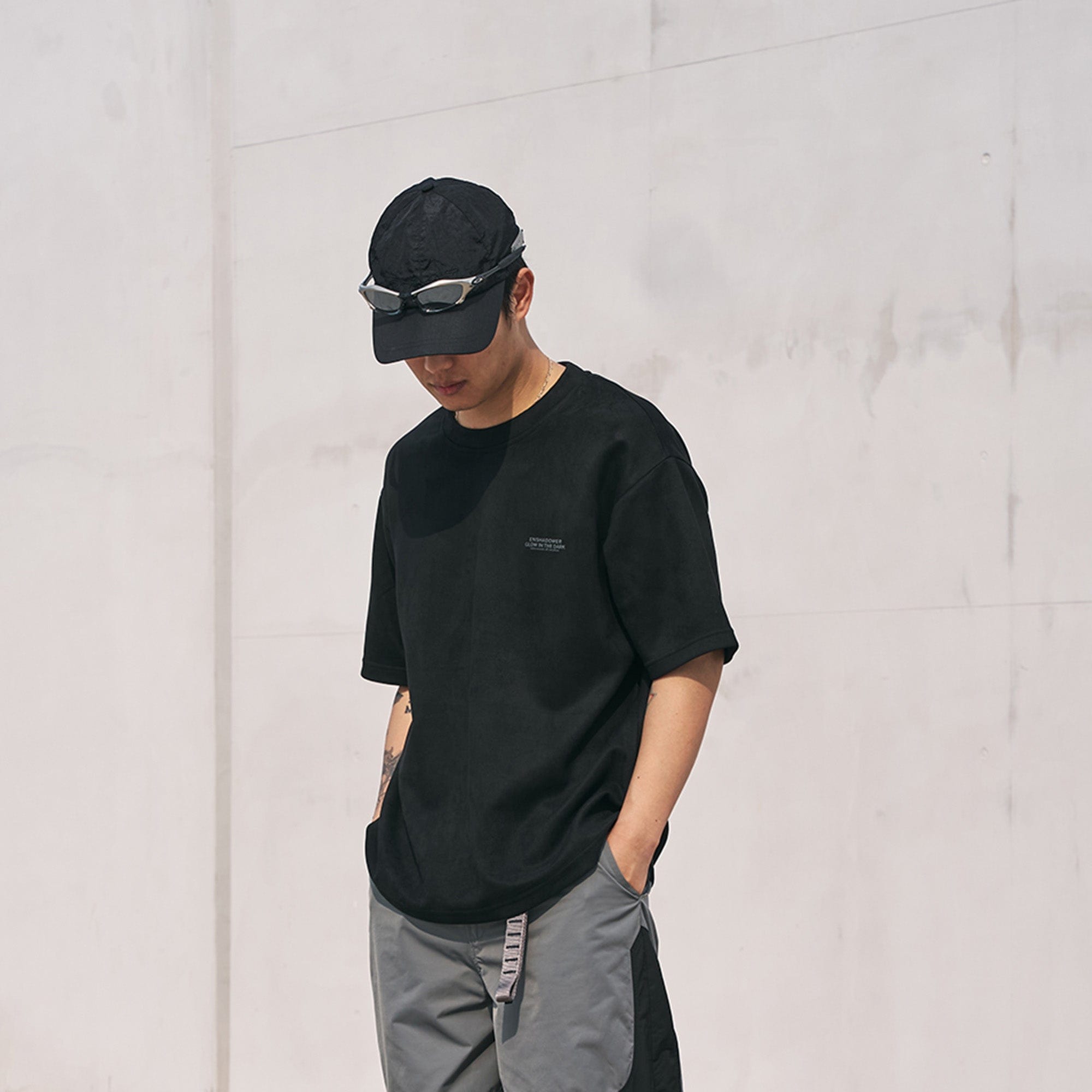 ENSHADOWER Retro Logo Faux-Suede T-Shirt