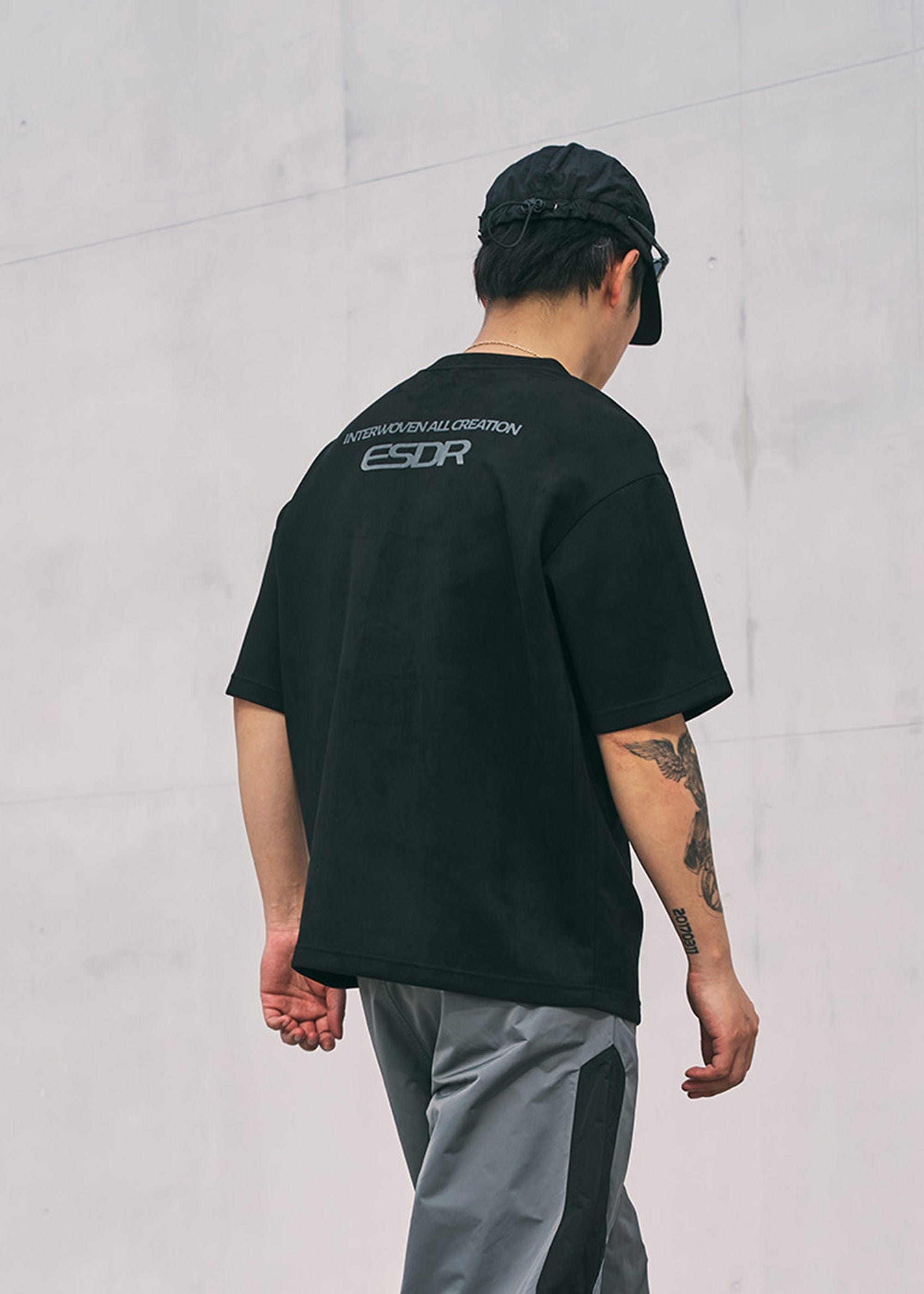 ENSHADOWER Retro Logo Faux-Suede T-Shirt