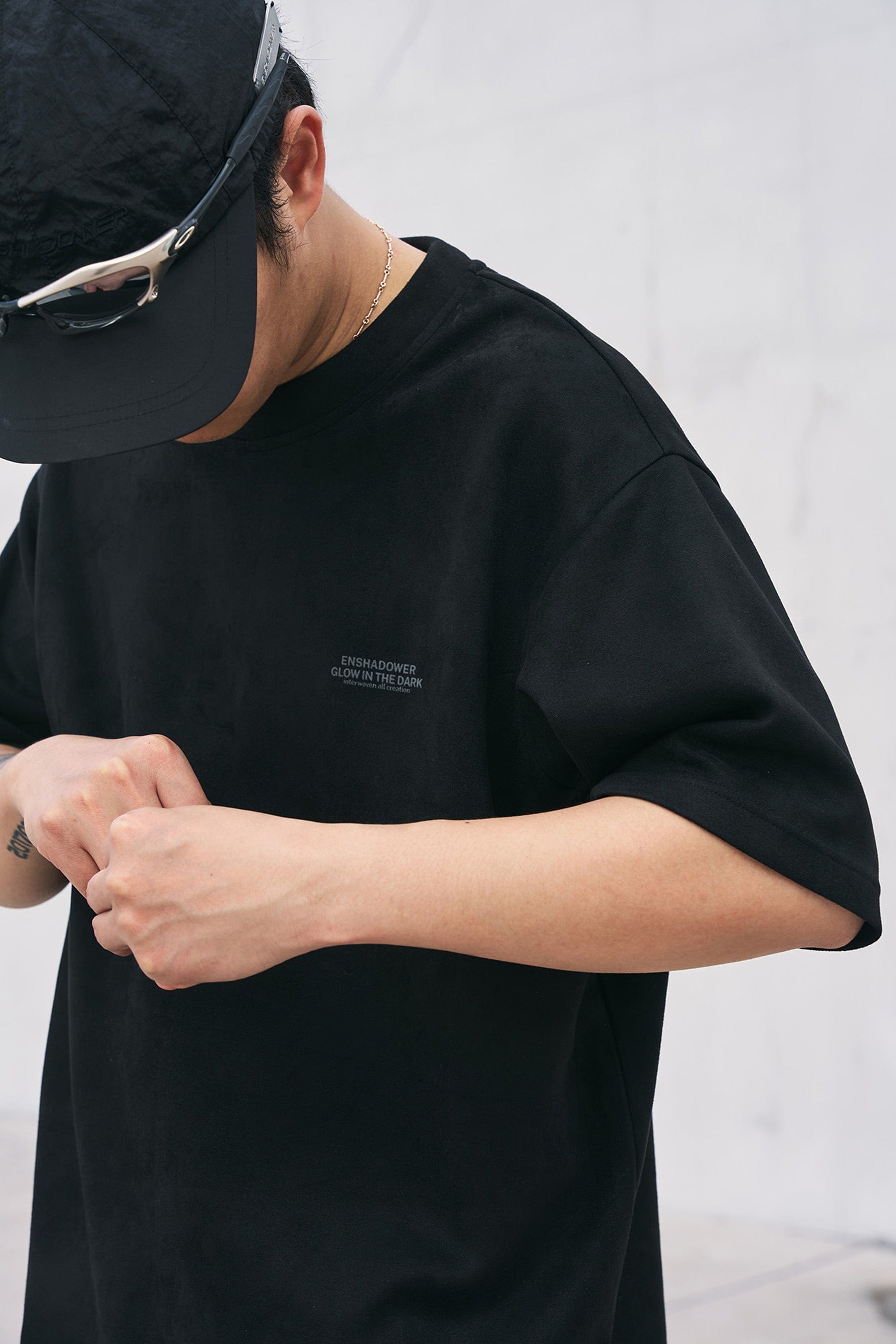 ENSHADOWER Retro Logo Faux-Suede T-Shirt