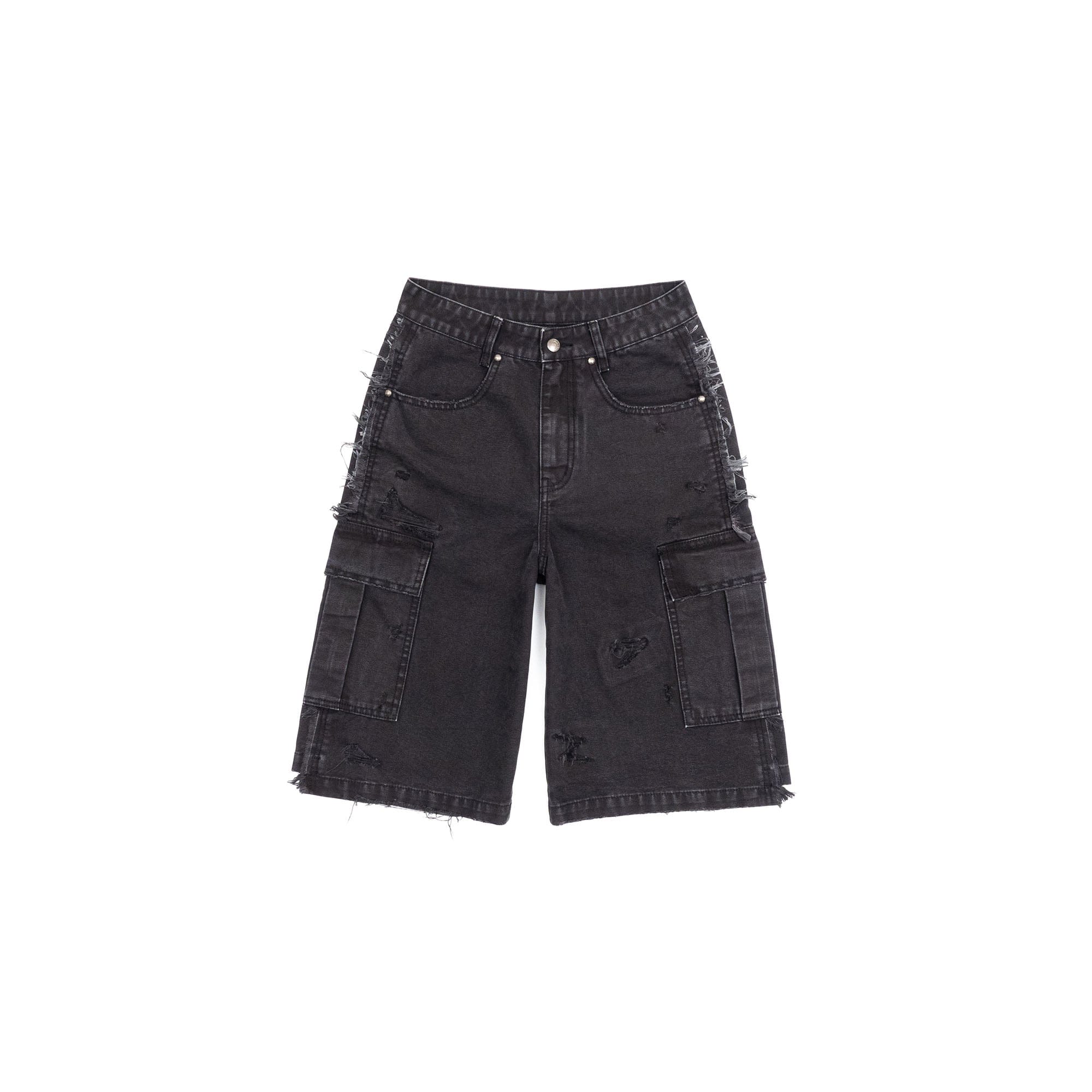 IN EXISTENCE Distressed Multi-Pocket Straight-Leg Cargo Shorts