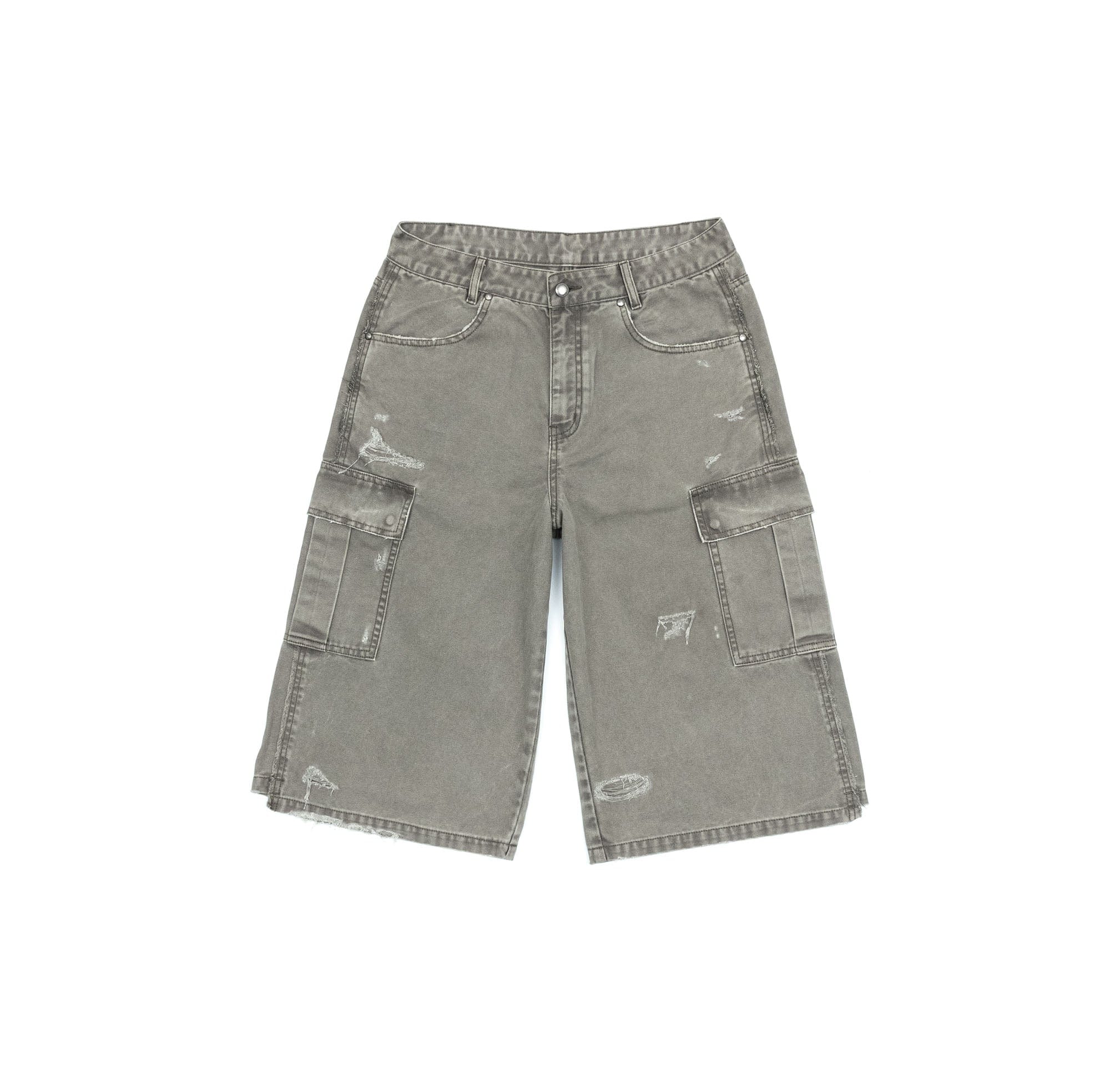 IN EXISTENCE Distressed Multi-Pocket Straight-Leg Cargo Shorts