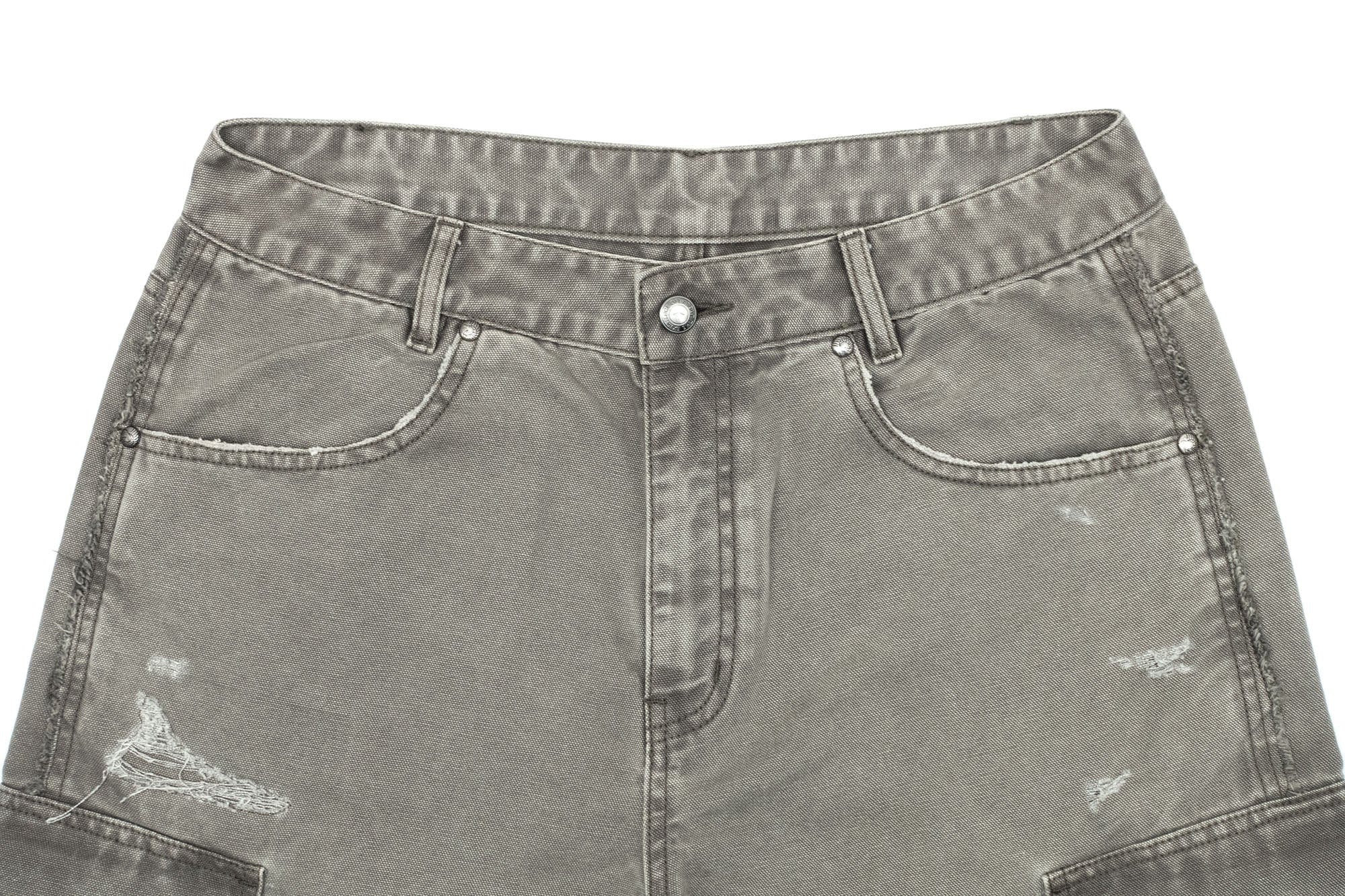IN EXISTENCE Distressed Multi-Pocket Straight-Leg Cargo Shorts