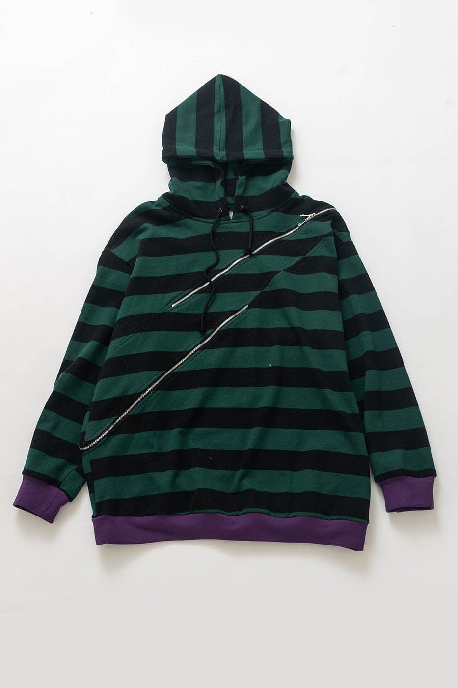 KADAKADA Diagonal Zipped Striped Hoodie