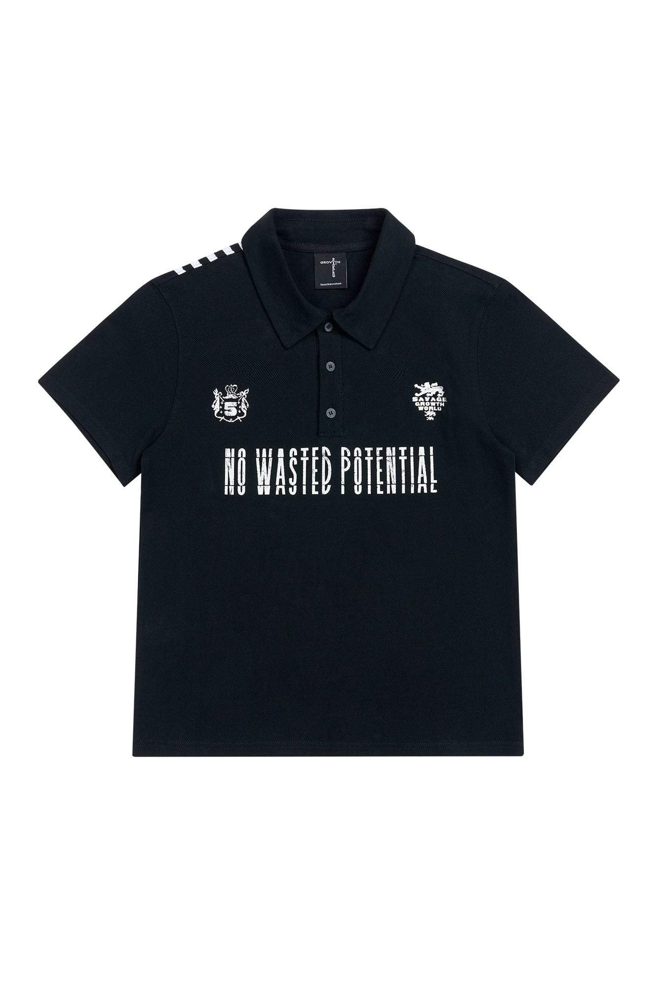 SAVAGEGROWTHWORLD No Wasted Potential Stripe-Back Polo T-Shirt