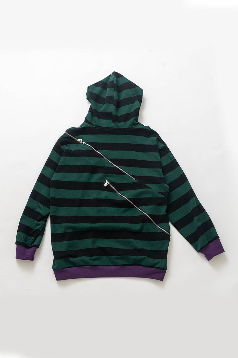 KADAKADA Diagonal Zipped Striped Hoodie