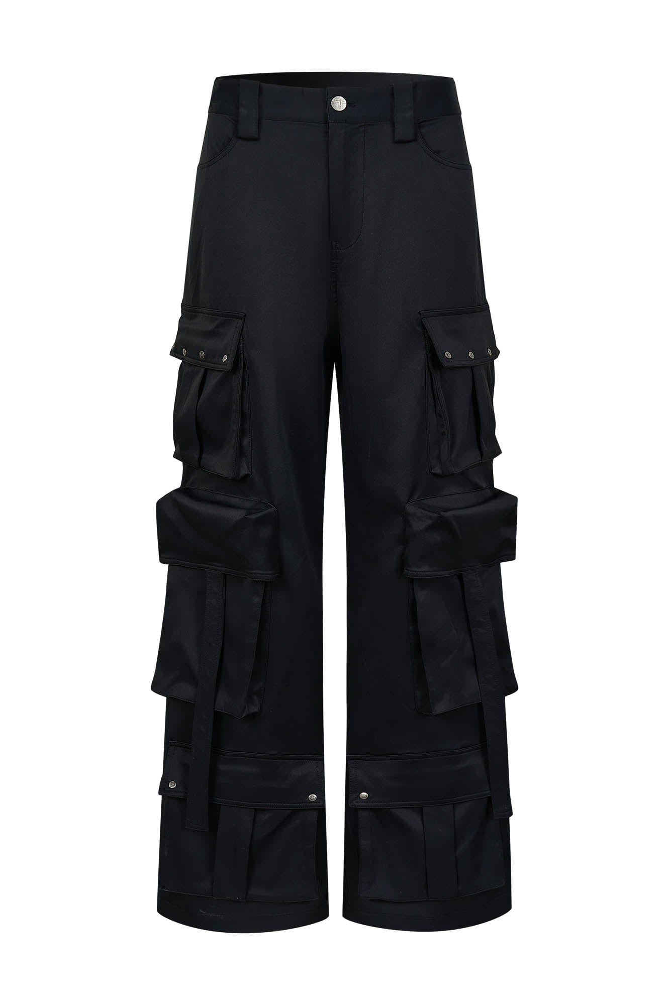 SAVAGEGROWTHWORLD Multi-Pocket Satin Straight-Leg Pants