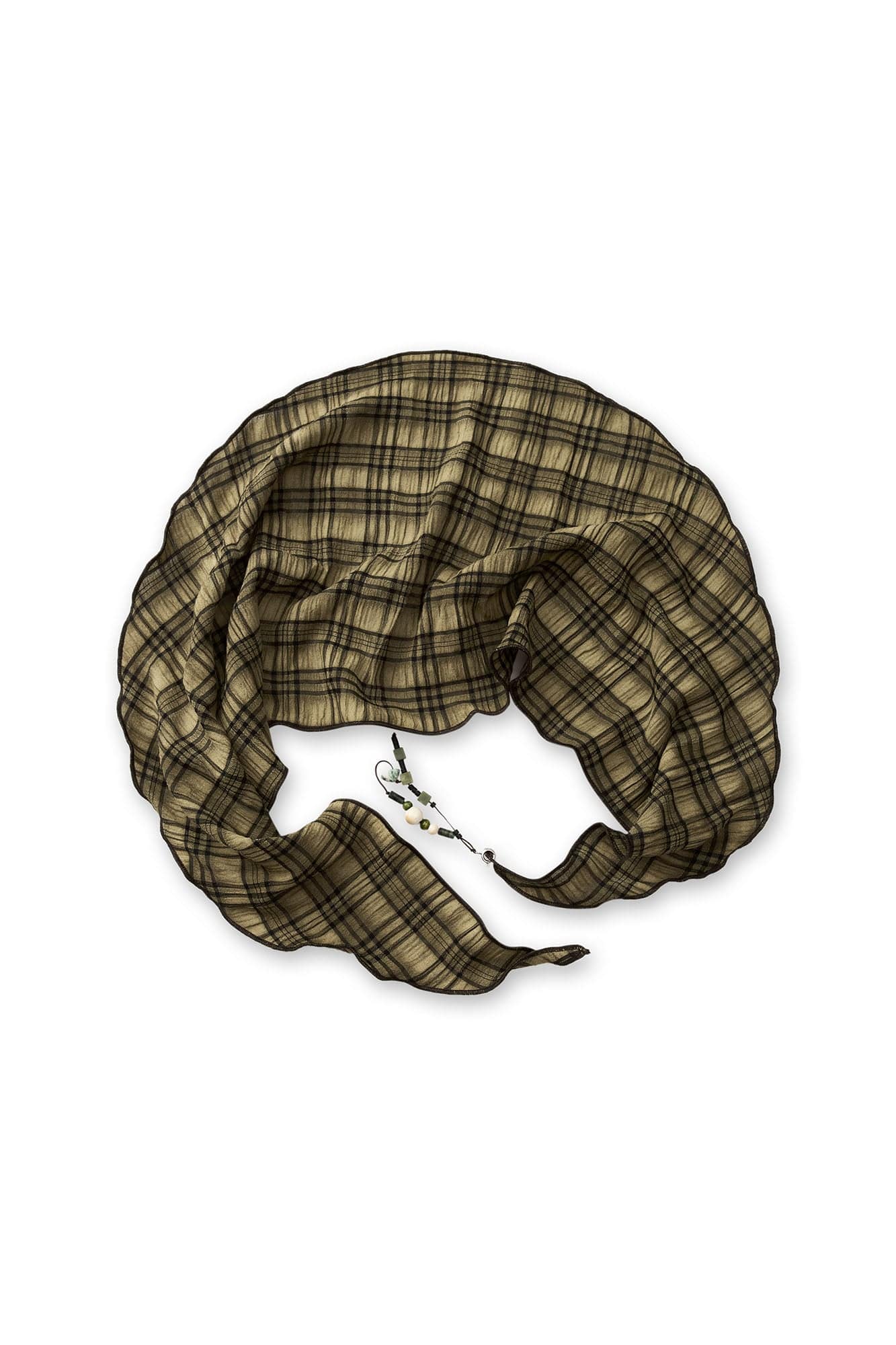 GONGHE REPUB Checked Beaded Pendant Scarf