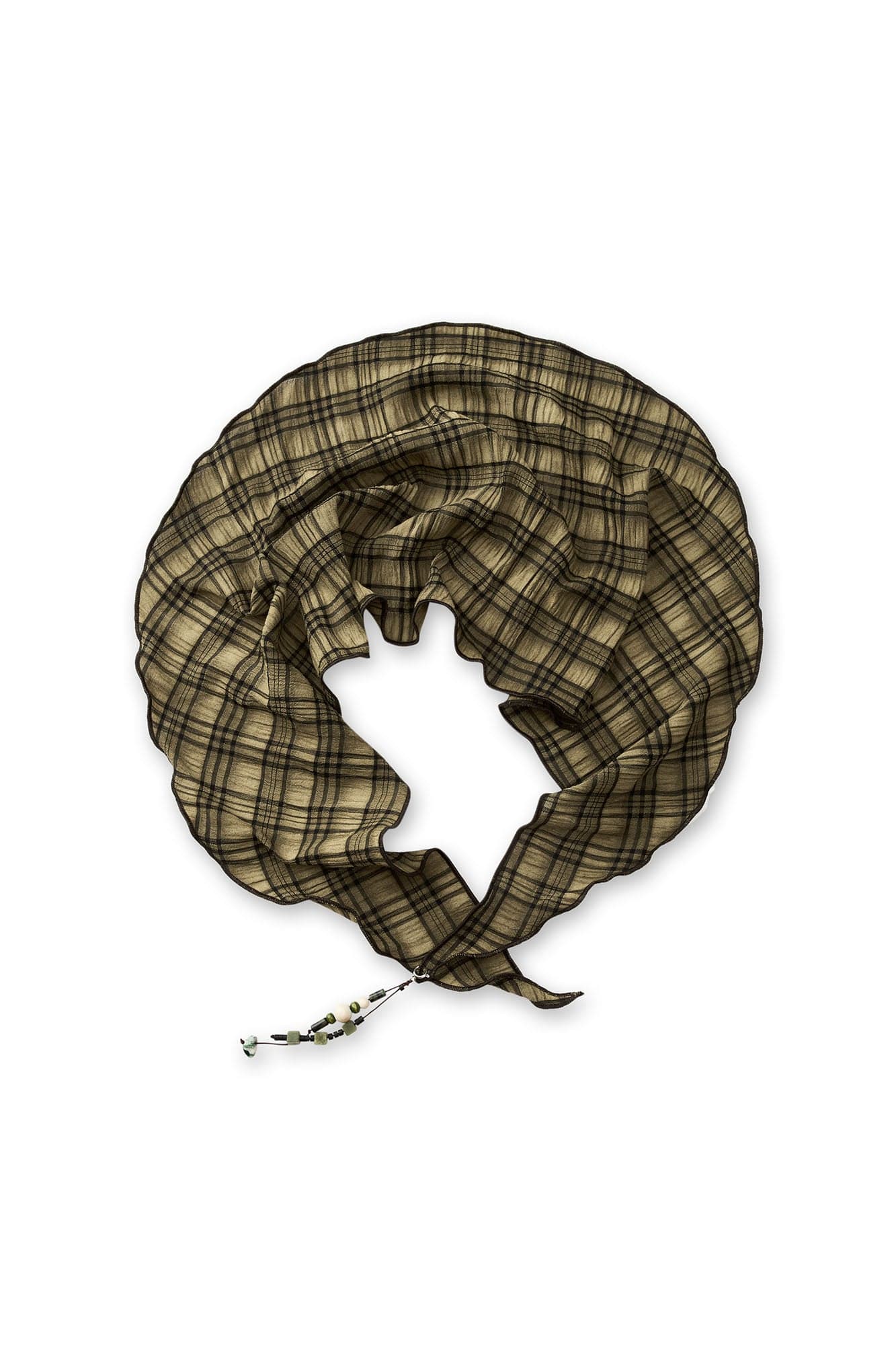 GONGHE REPUB Checked Beaded Pendant Scarf