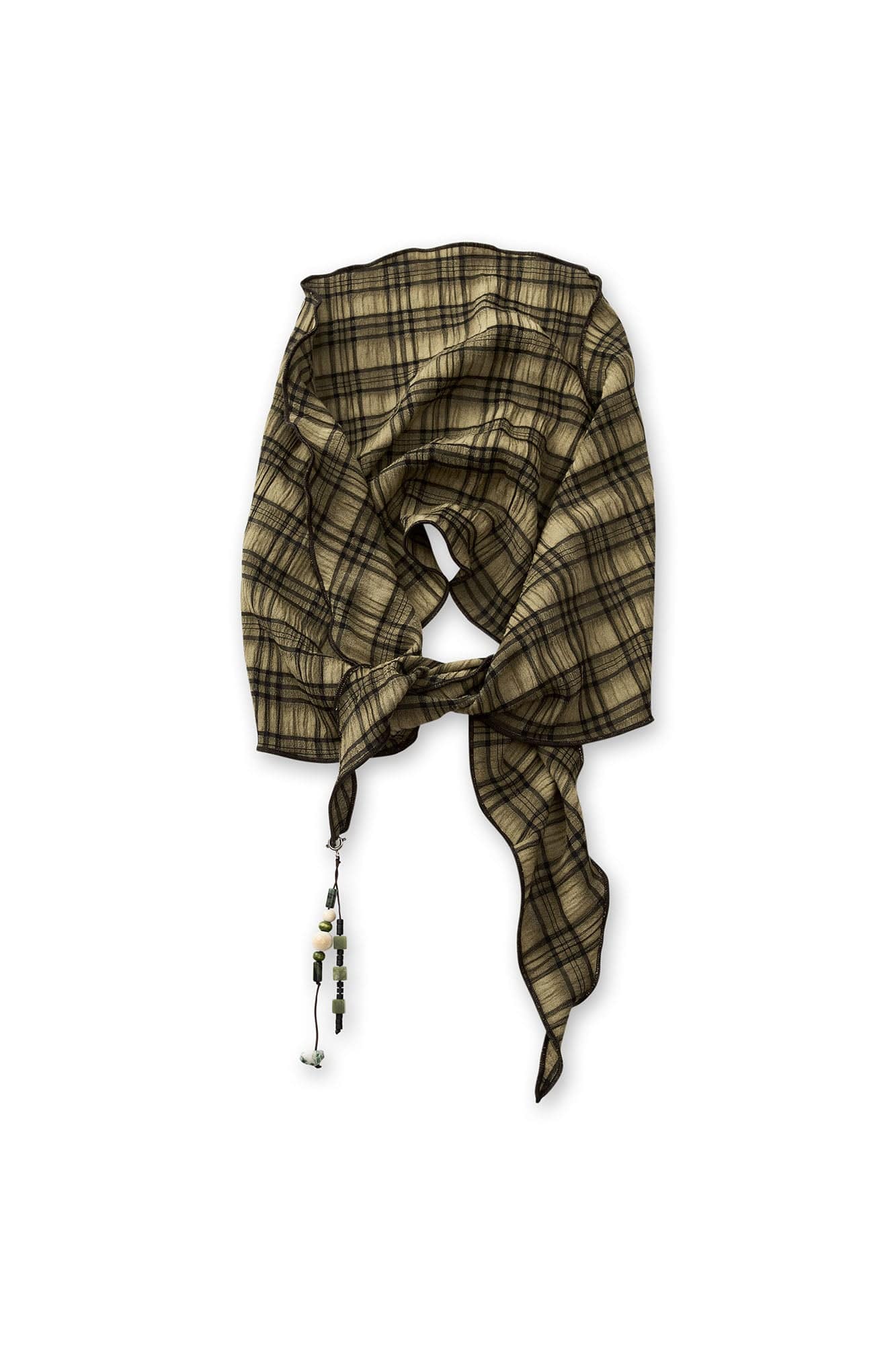 GONGHE REPUB Checked Beaded Pendant Scarf