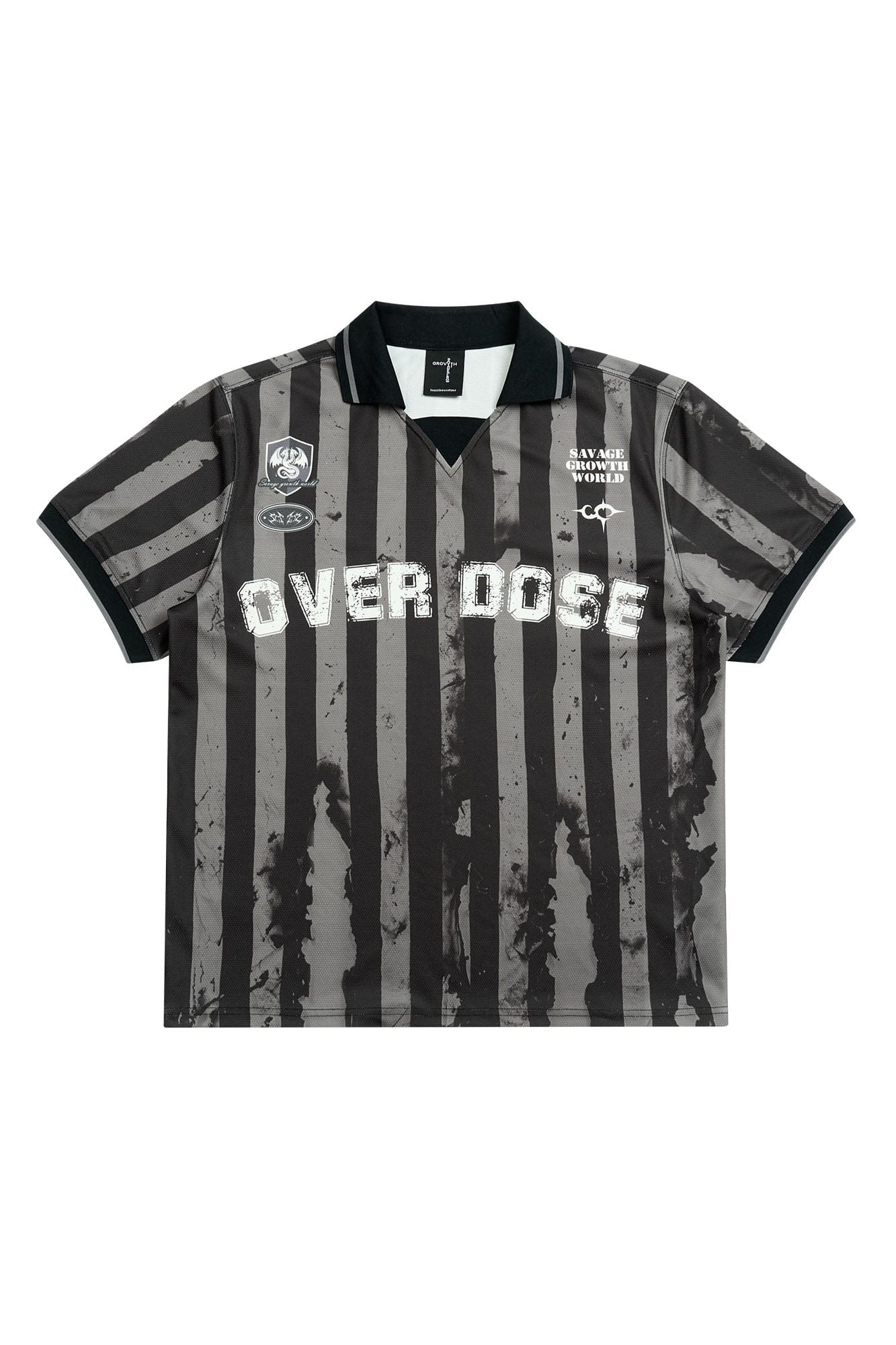 SAVAGEGROWTHWORLD OVERDOSE Distressed Striped Jersey