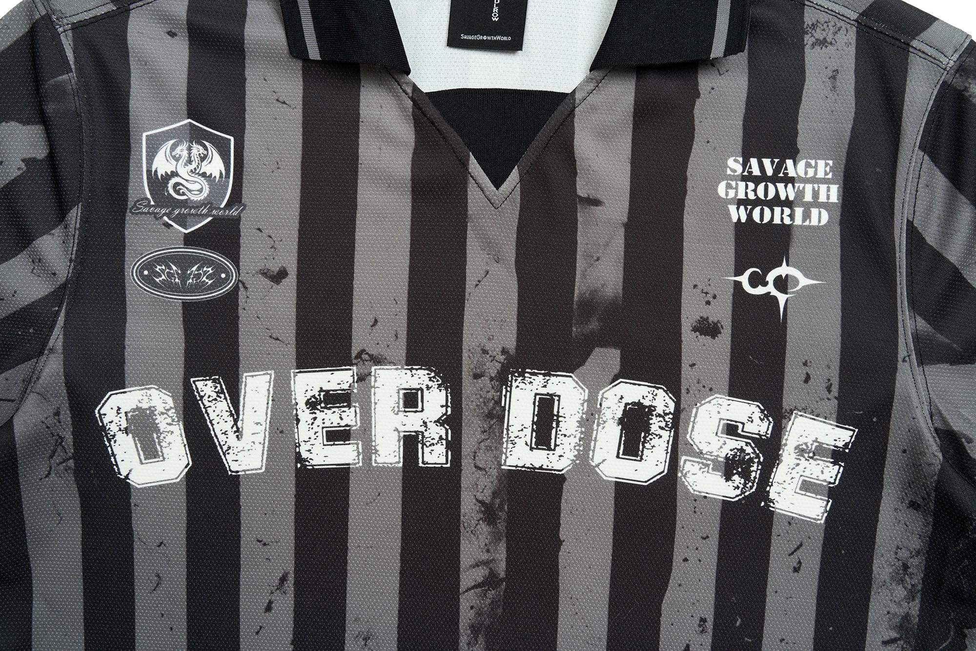 SAVAGEGROWTHWORLD OVERDOSE Distressed Striped Jersey