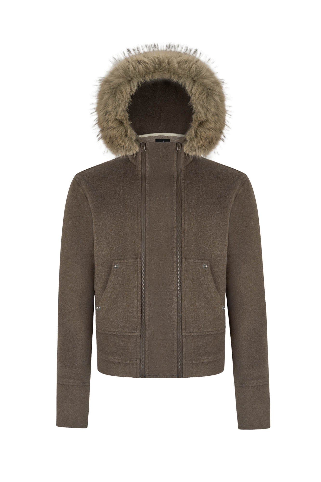 SAVAGEGROWTHWORLD Detachable Fur Collar Double-Zipper Coat