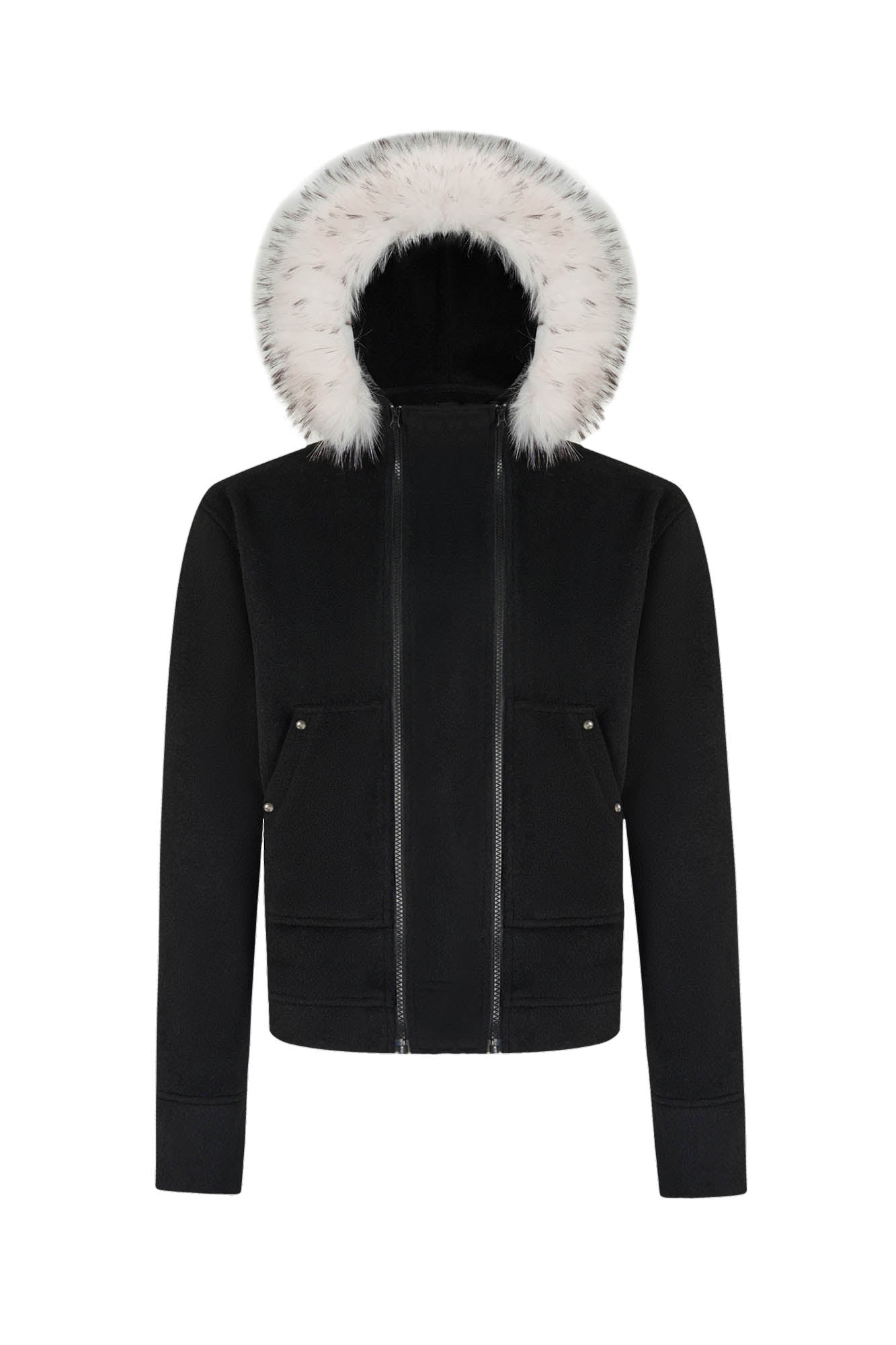 SAVAGEGROWTHWORLD Detachable Fur Collar Double-Zipper Coat