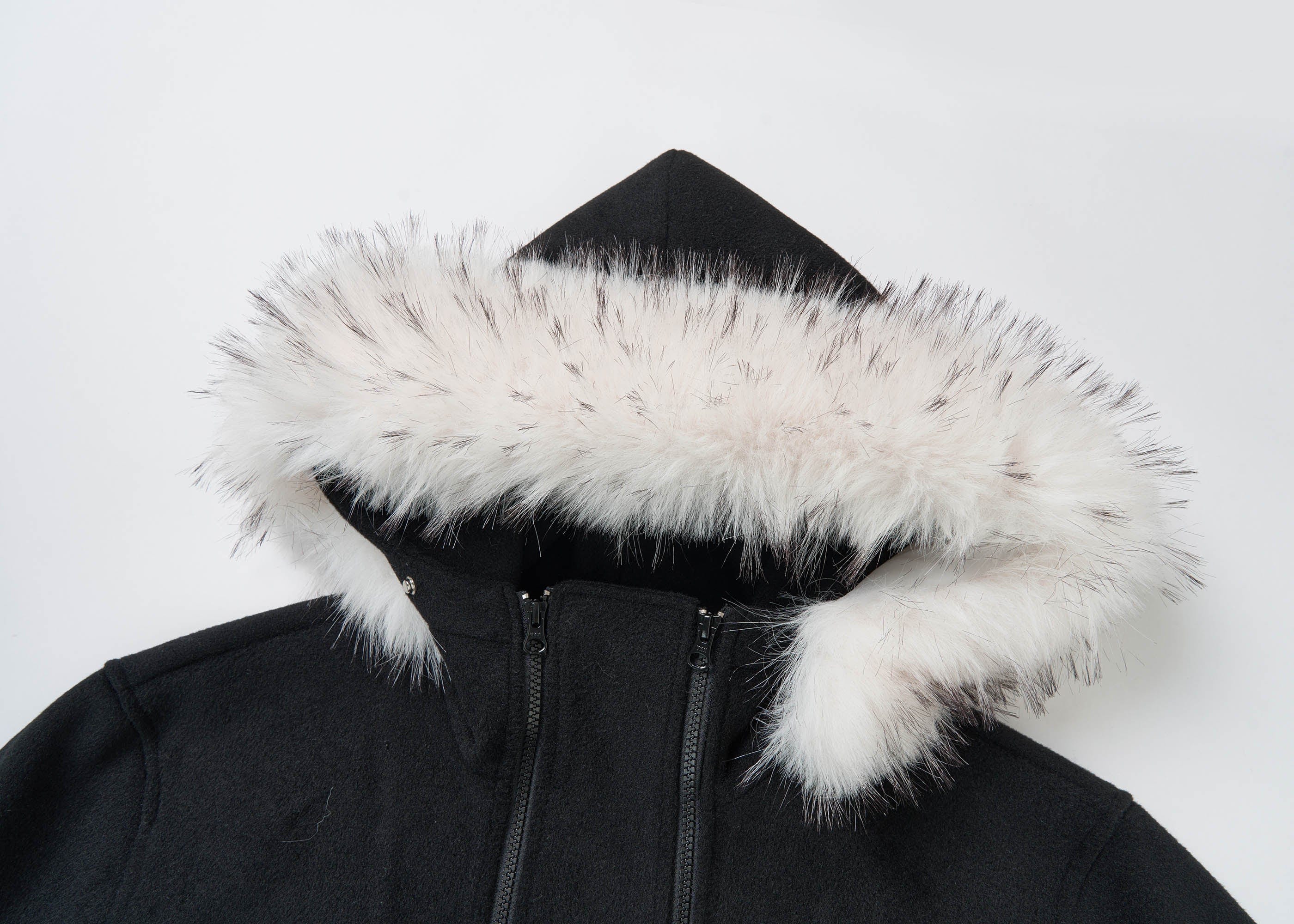 SAVAGEGROWTHWORLD Detachable Fur Collar Double-Zipper Coat