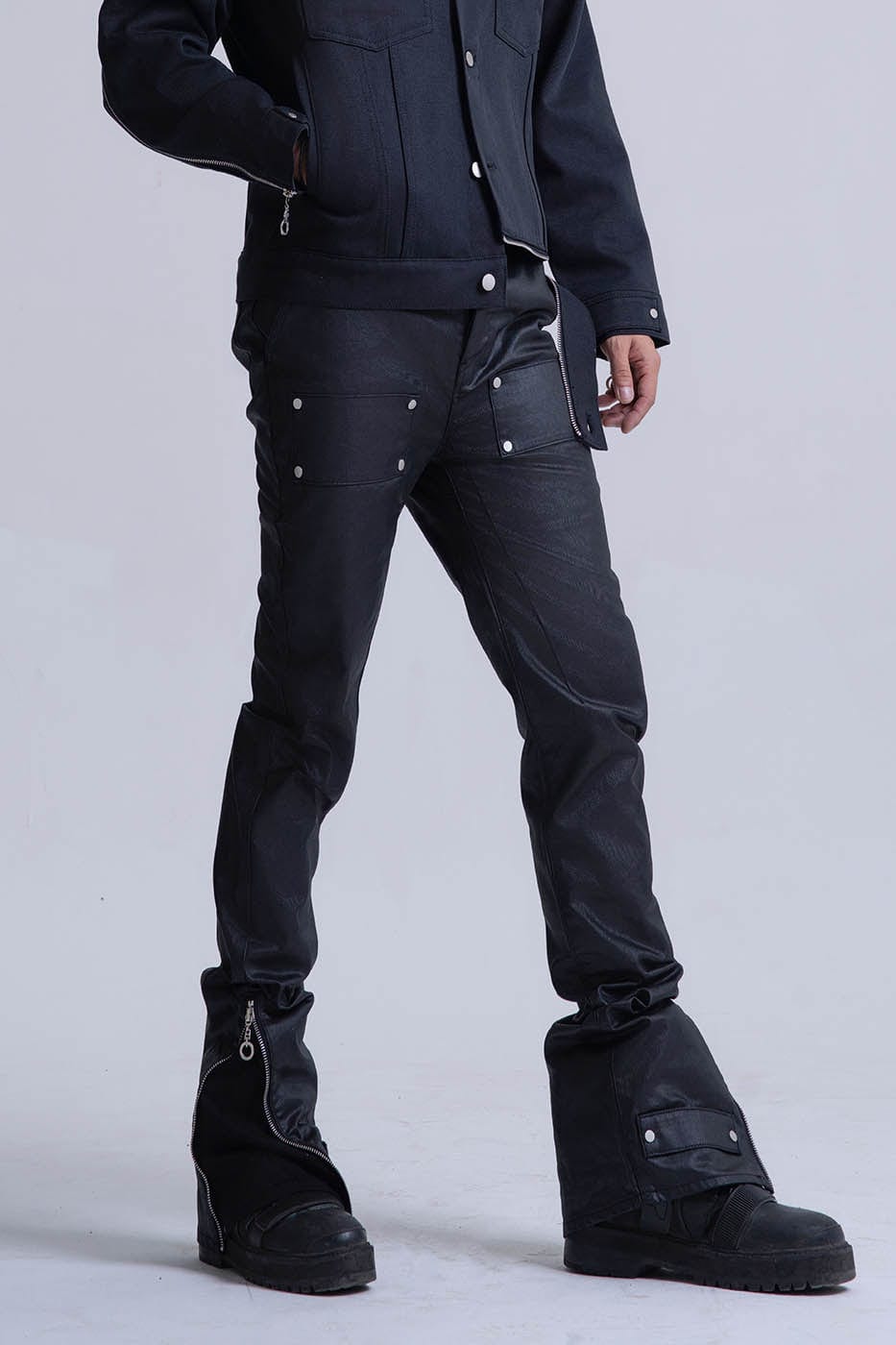 INSIDE OUT Rivet Patchwork Zippered Pants