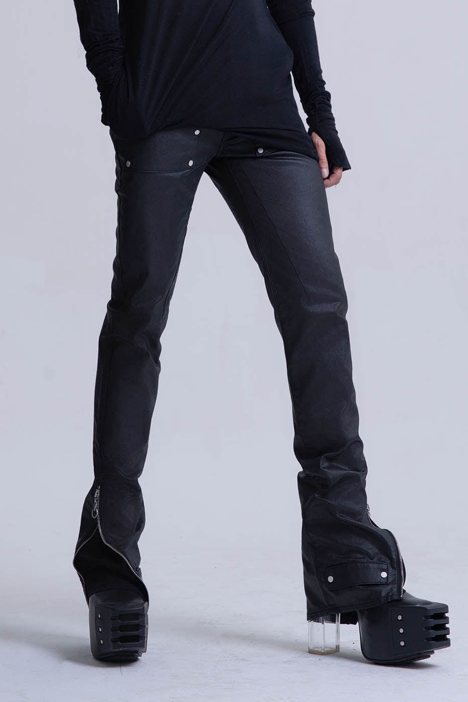 INSIDE OUT Rivet Patchwork Zippered Pants