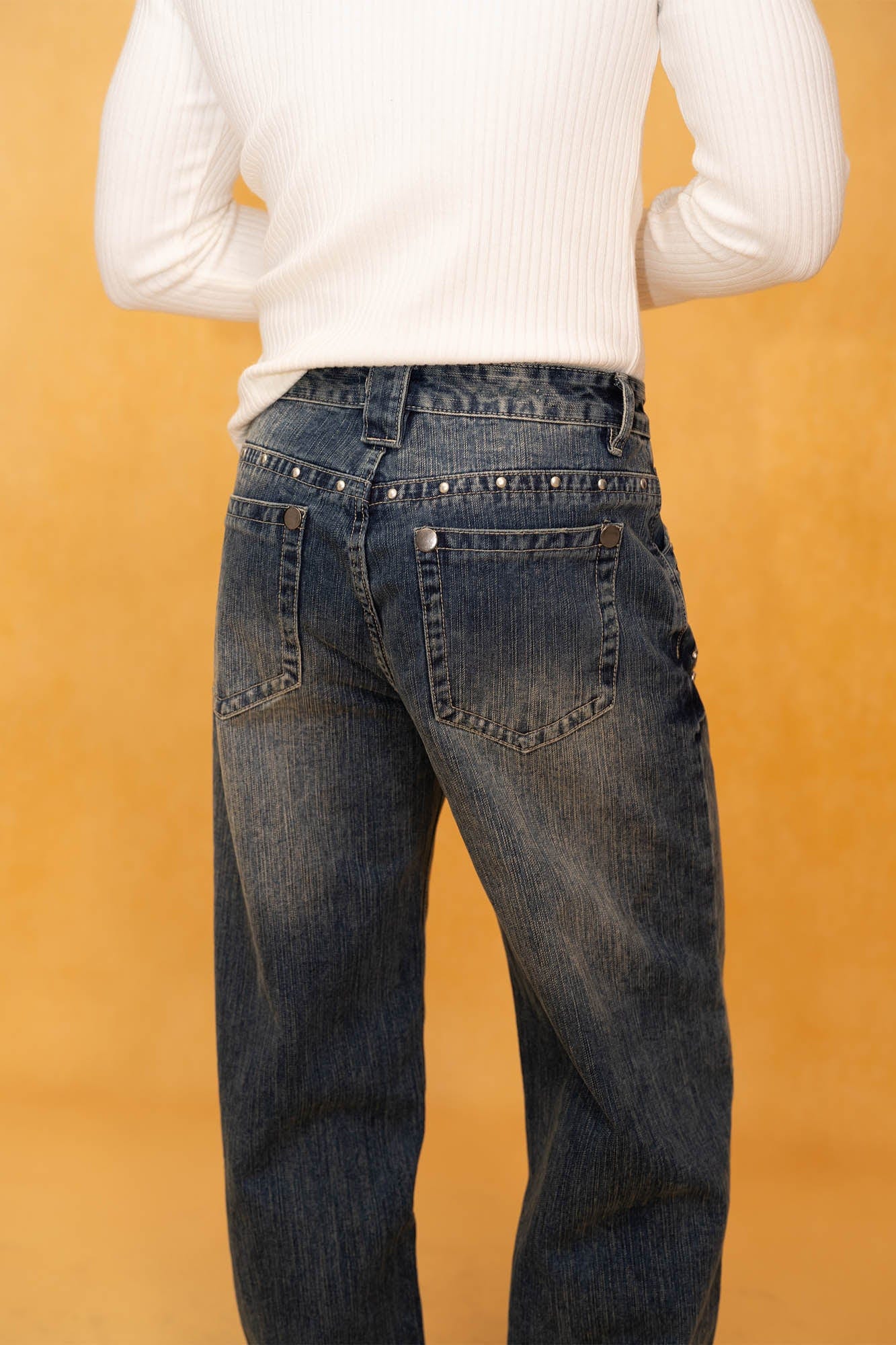 CLP Retro Waist Rivet Straight-Leg Jeans