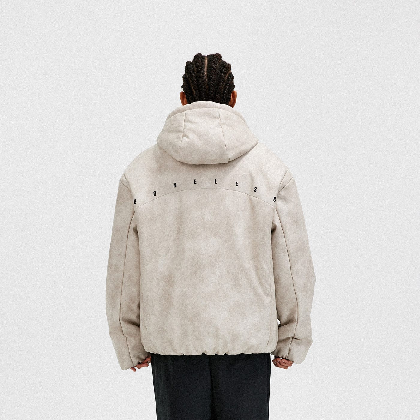 BONELESS Spliced Faux Leather Cotton Padded Jacket