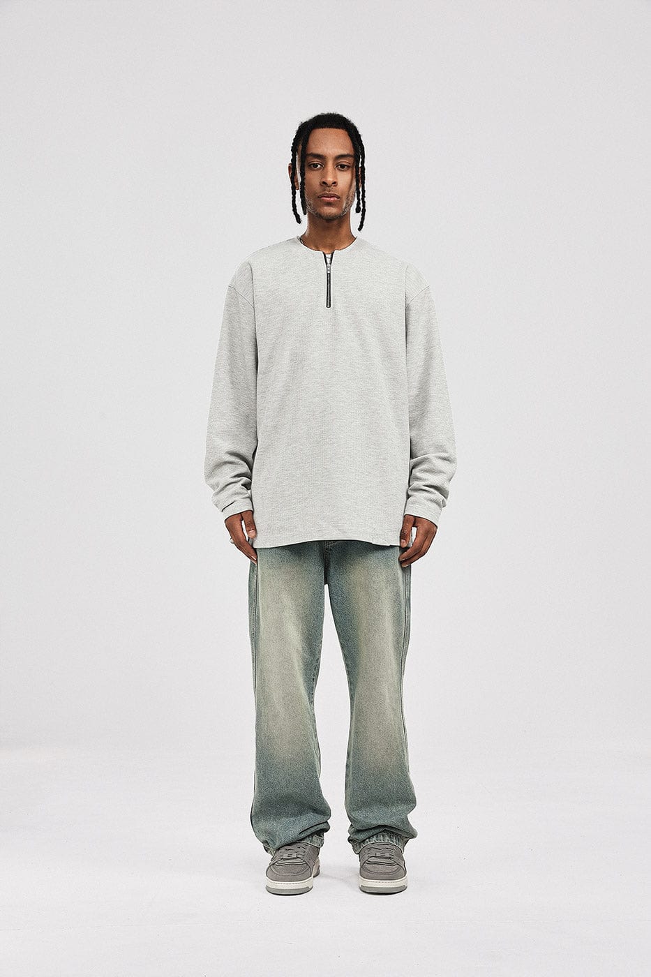 BONELESS Collarless Half-Zip Waffle L/S Tee