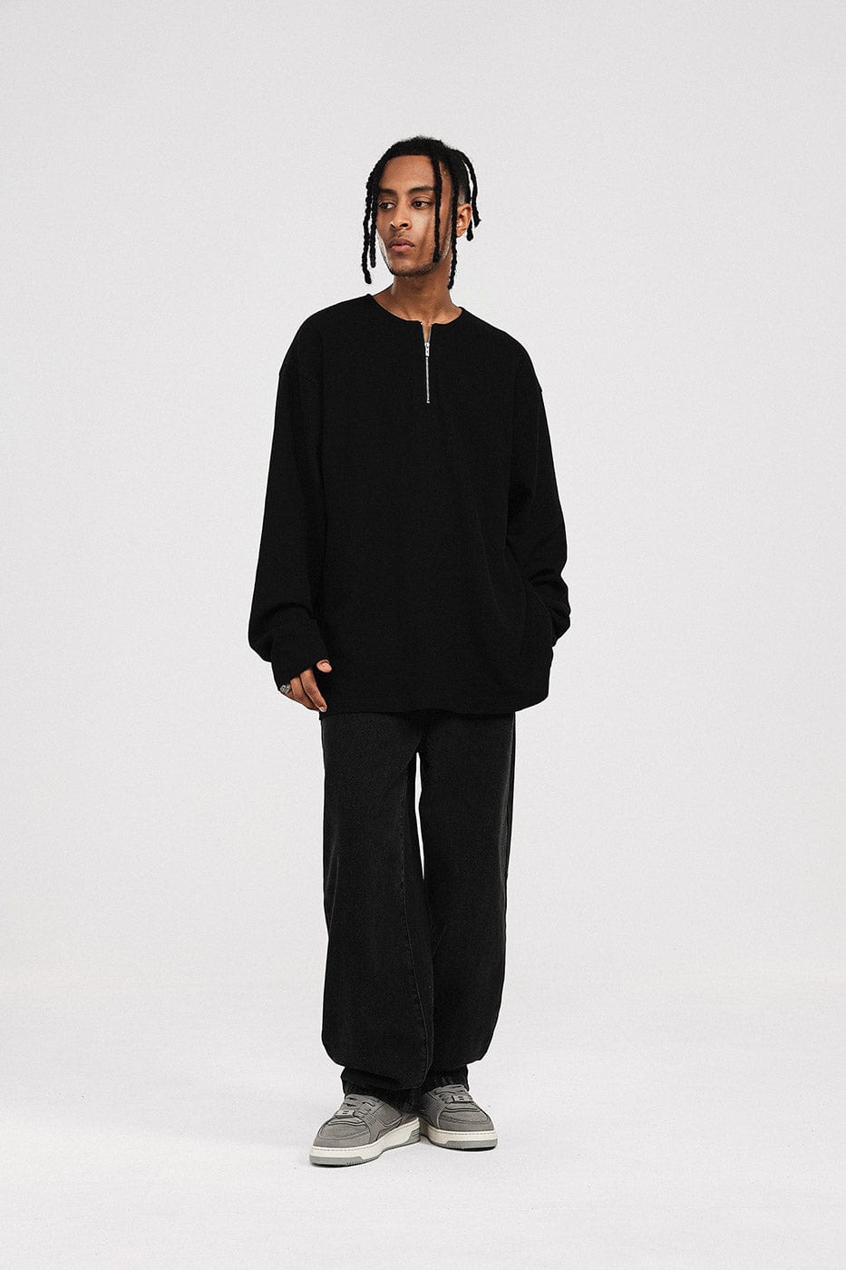 BONELESS Collarless Half-Zip Waffle L/S Tee