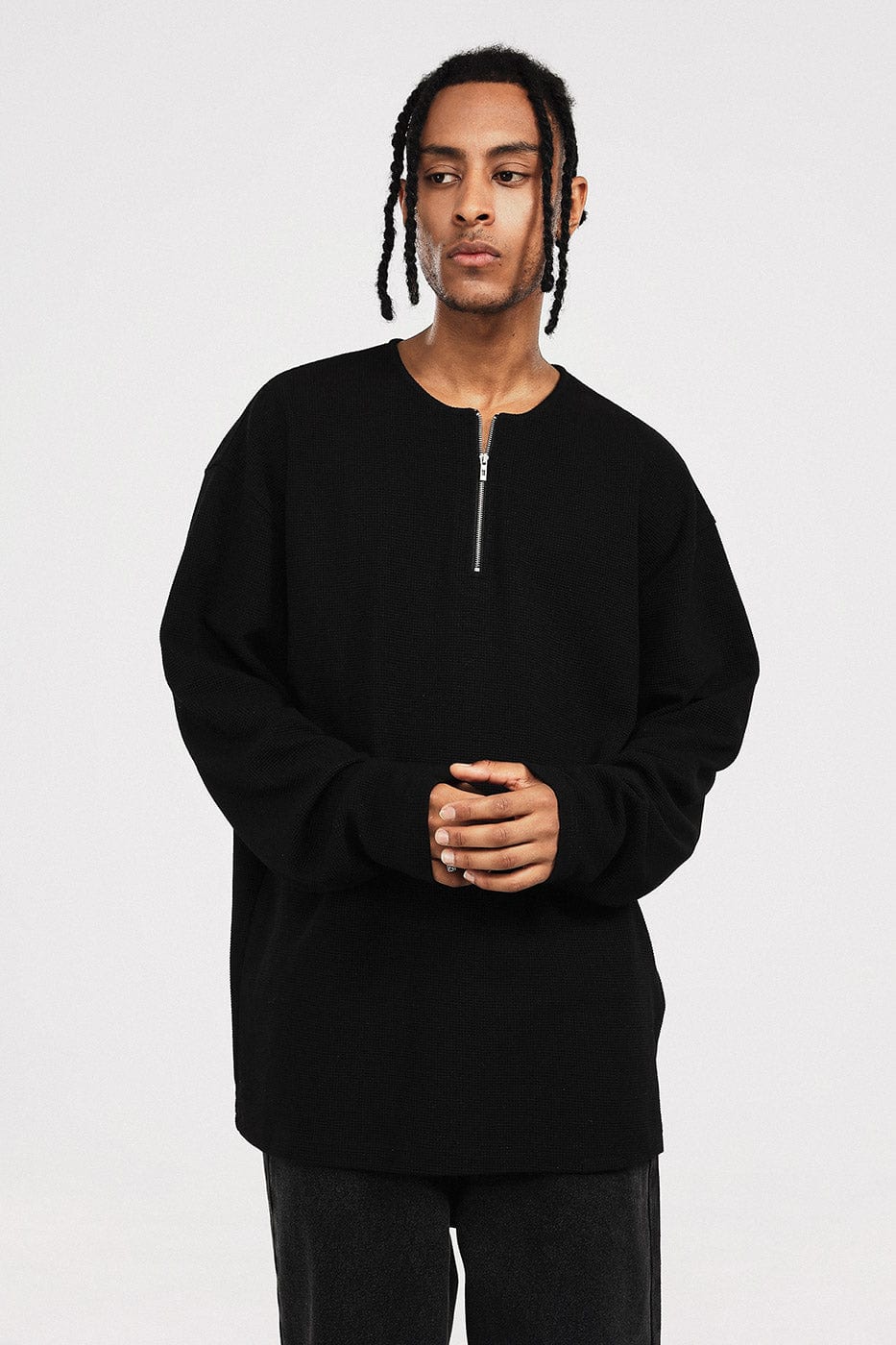 BONELESS Collarless Half-Zip Waffle L/S Tee