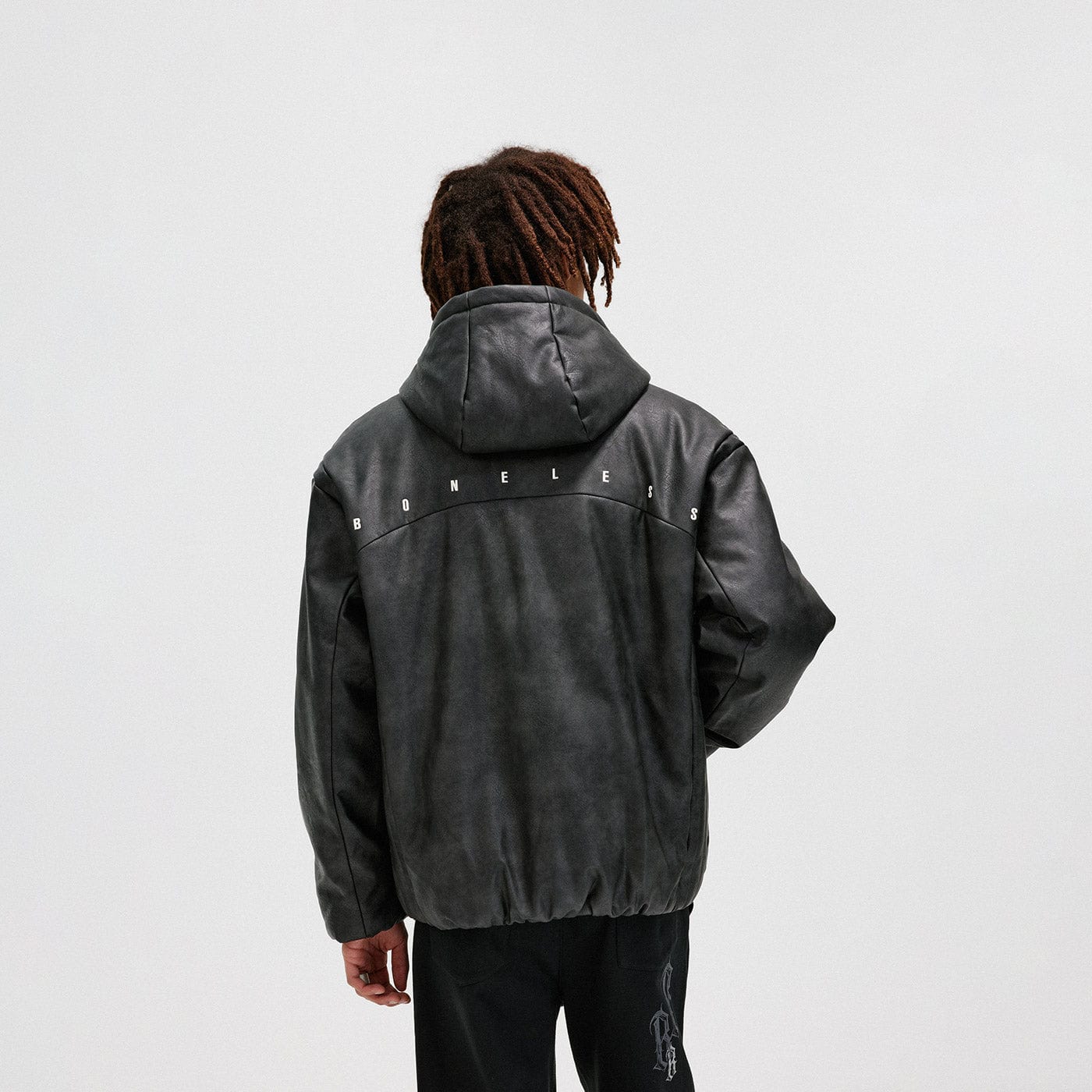 BONELESS Spliced Faux Leather Cotton Padded Jacket