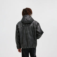 BONELESS Spliced Faux Leather Cotton Padded Jacket