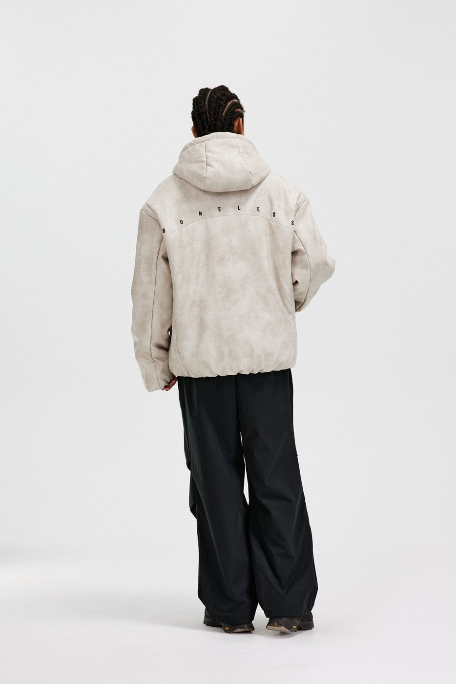 BONELESS Spliced Faux Leather Cotton Padded Jacket