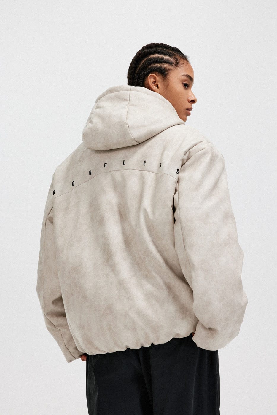 BONELESS Spliced Faux Leather Cotton Padded Jacket
