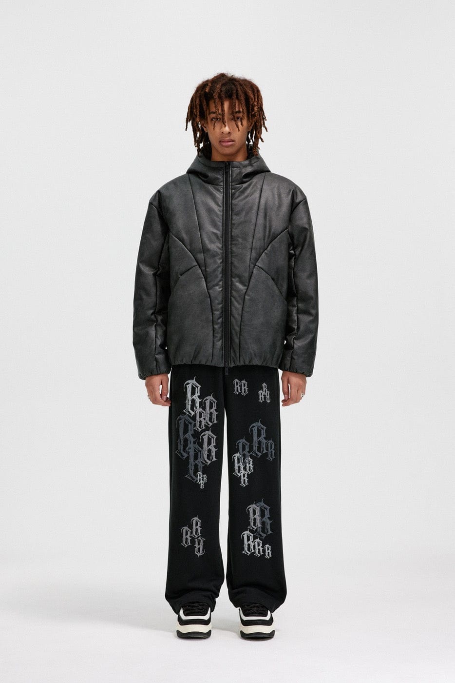 BONELESS Spliced Faux Leather Cotton Padded Jacket