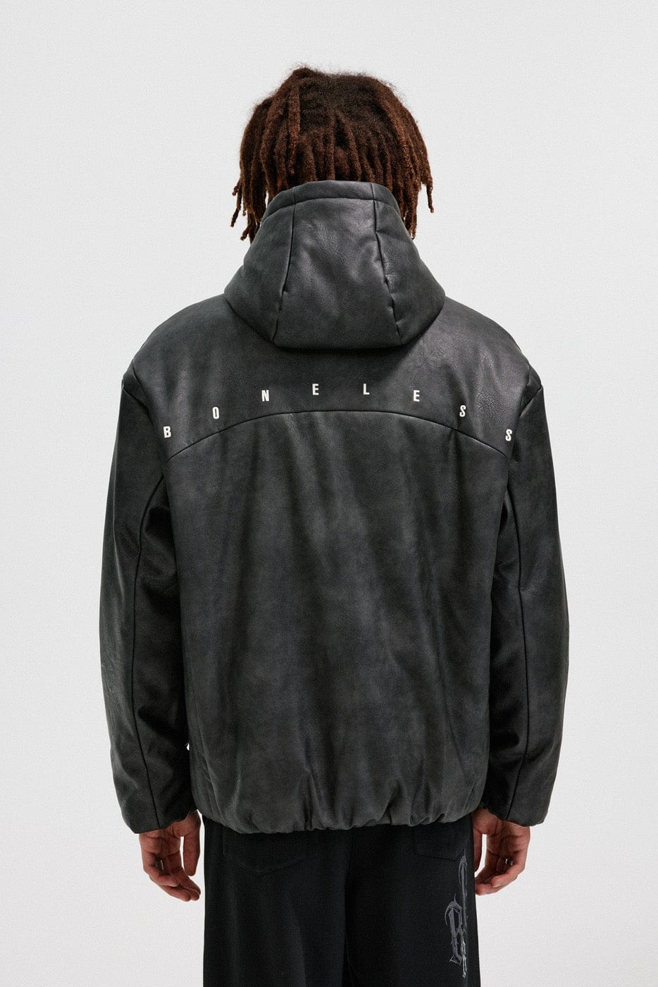 BONELESS Spliced Faux Leather Cotton Padded Jacket