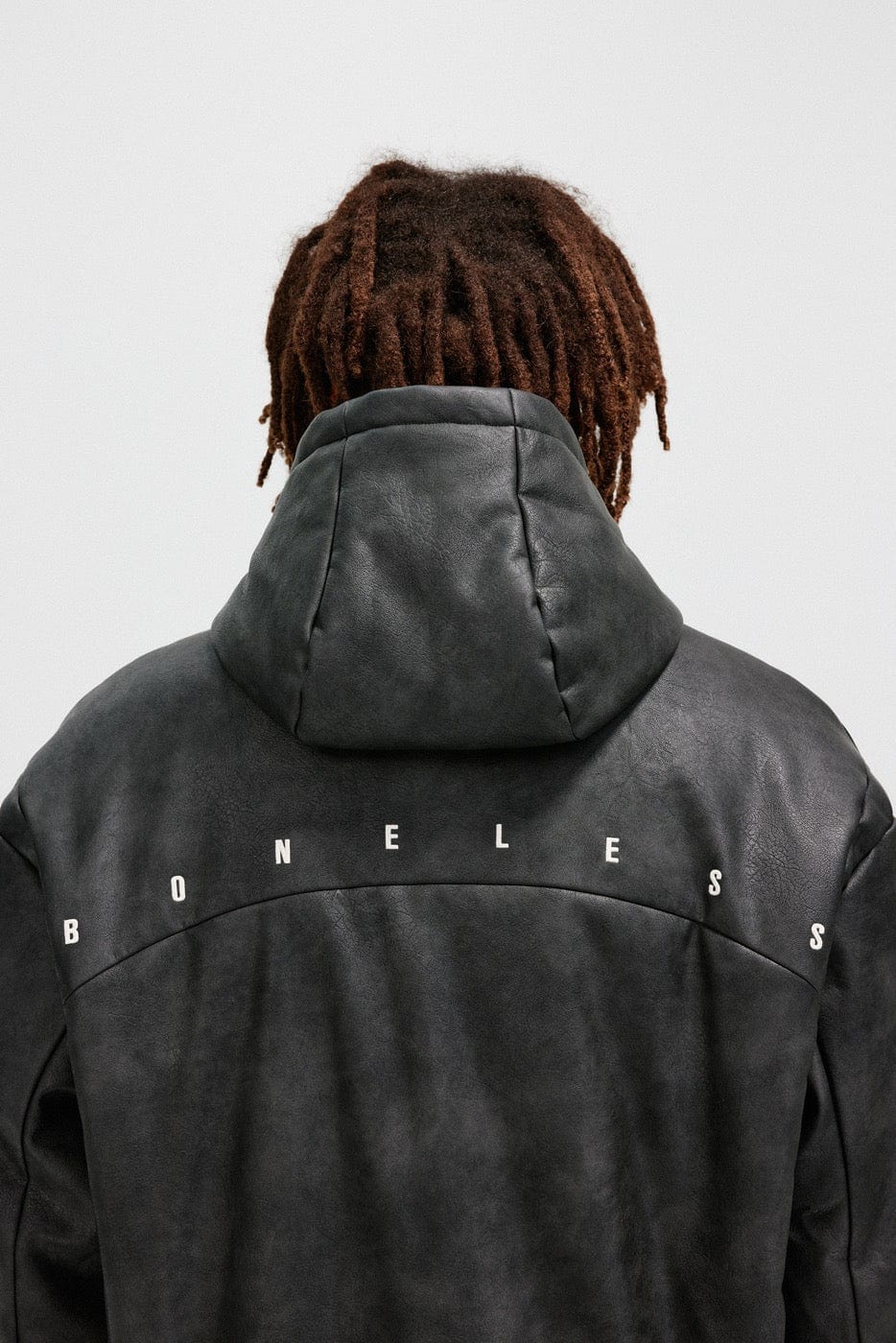 BONELESS Spliced Faux Leather Cotton Padded Jacket
