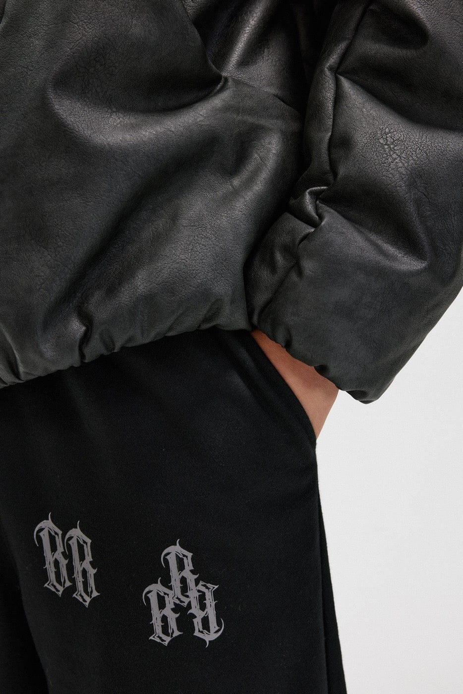 BONELESS Spliced Faux Leather Cotton Padded Jacket