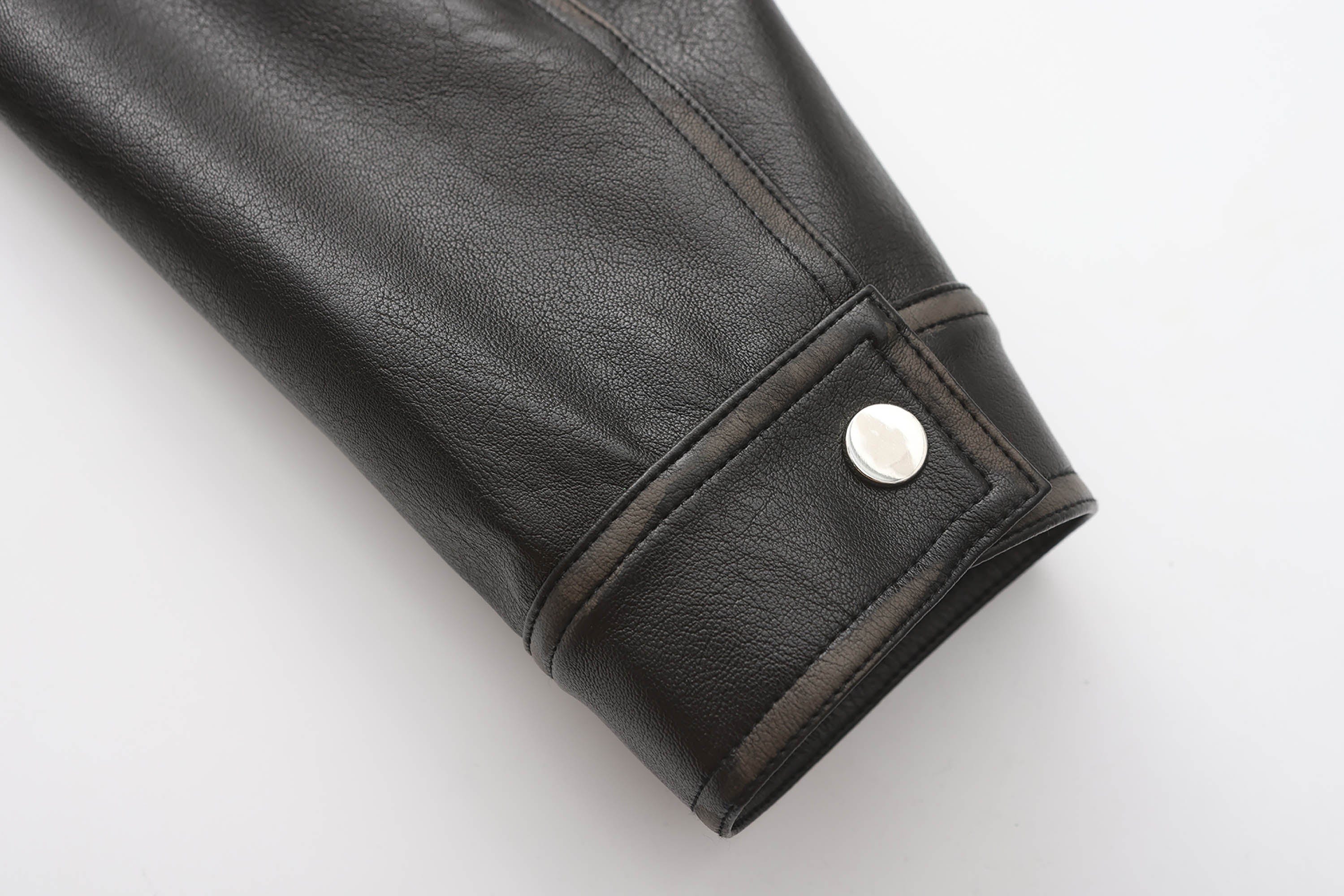 BLACK8MOB Distressed Graphics Faded Studded Leather Jacket