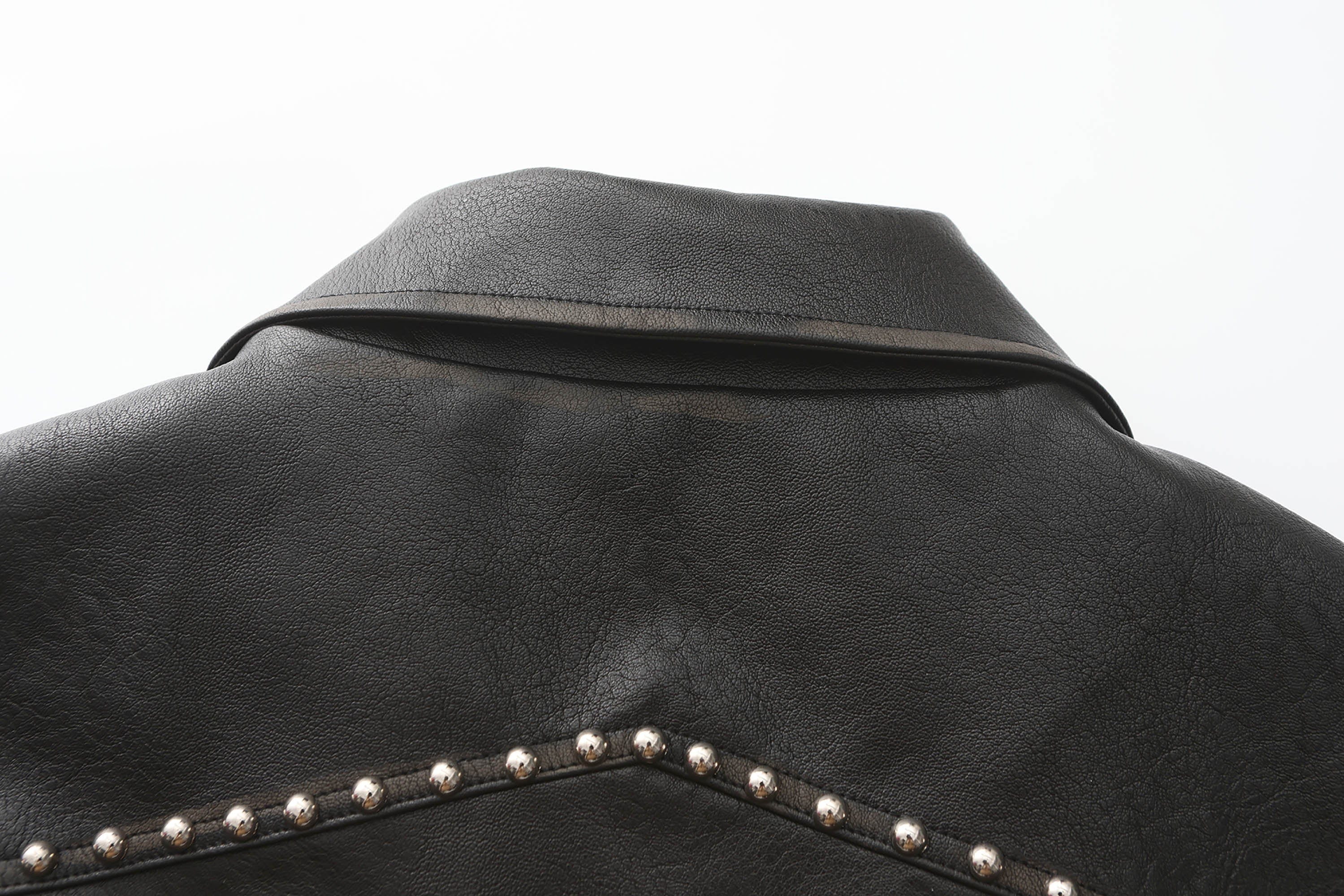 BLACK8MOB Distressed Graphics Faded Studded Leather Jacket