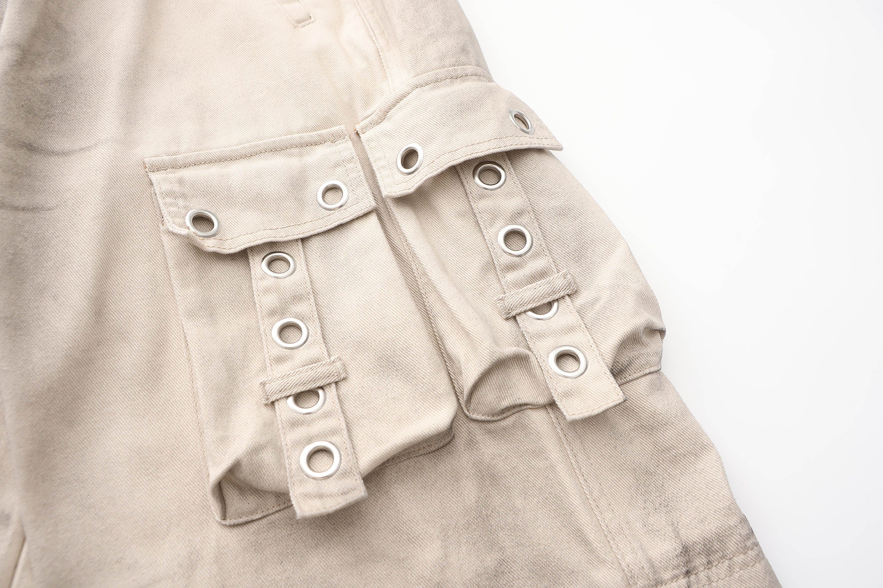 BLACK8MOB Distressed Paneled Multi-Pocket Cargo