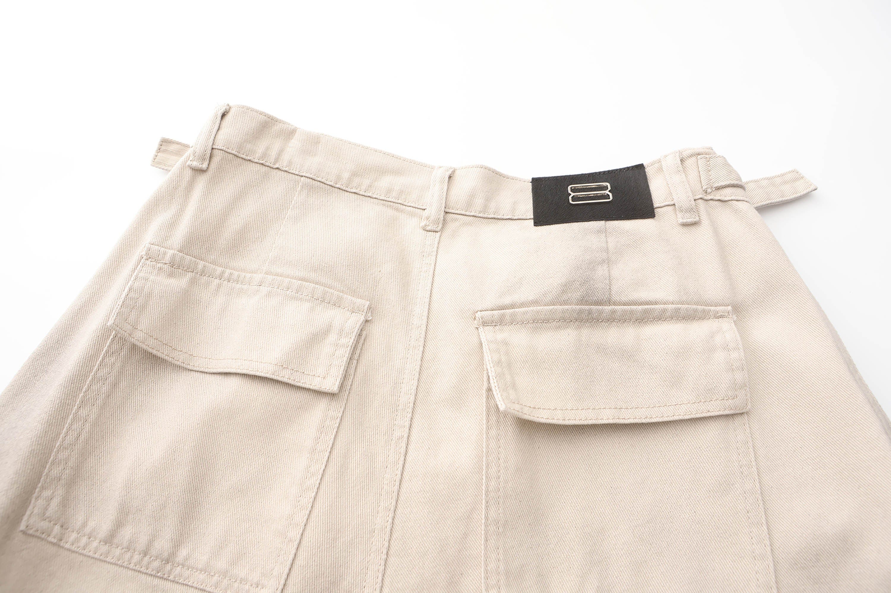 BLACK8MOB Distressed Paneled Multi-Pocket Cargo