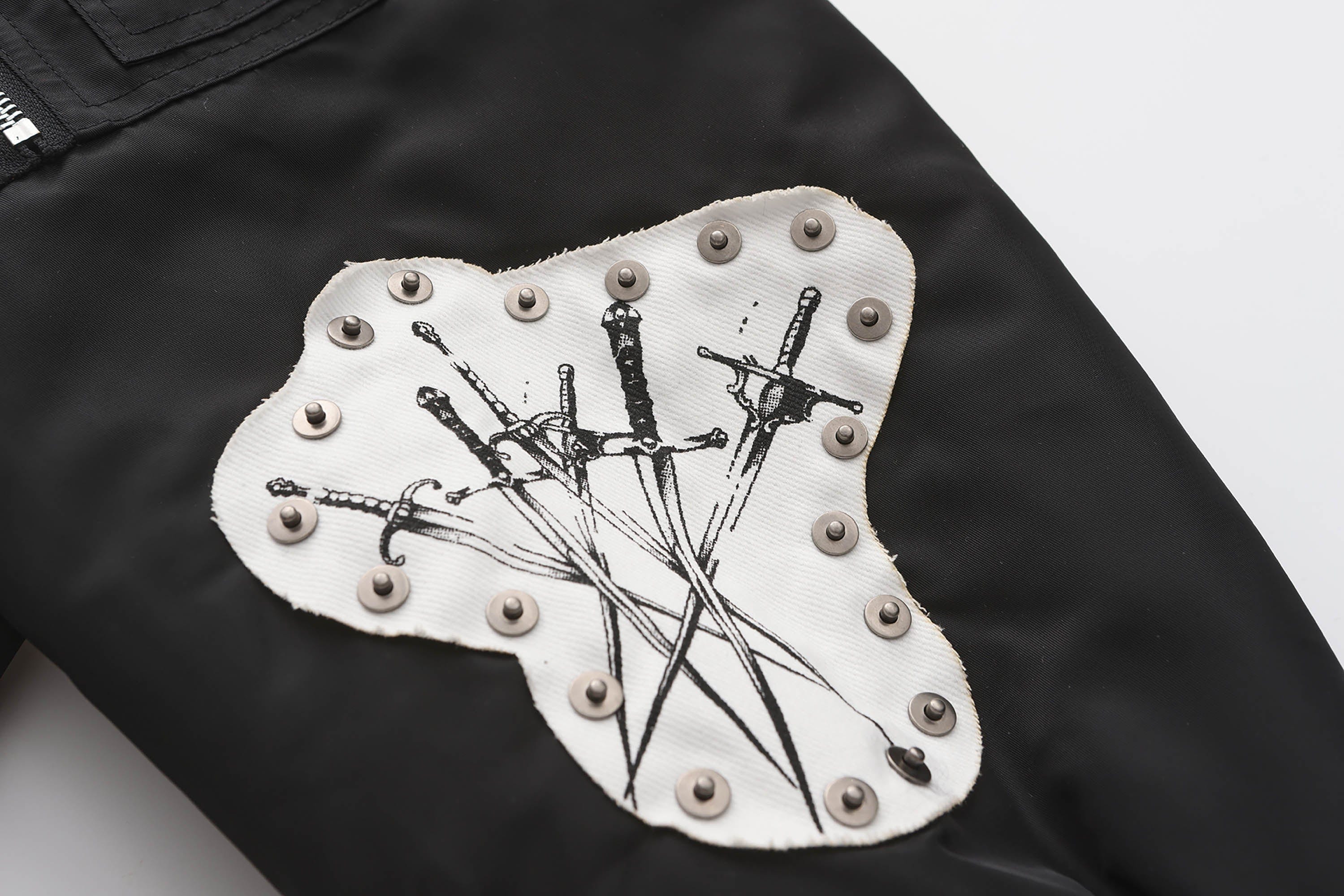 BLACK8MOB Studded Patchwork Bomber Jacket
