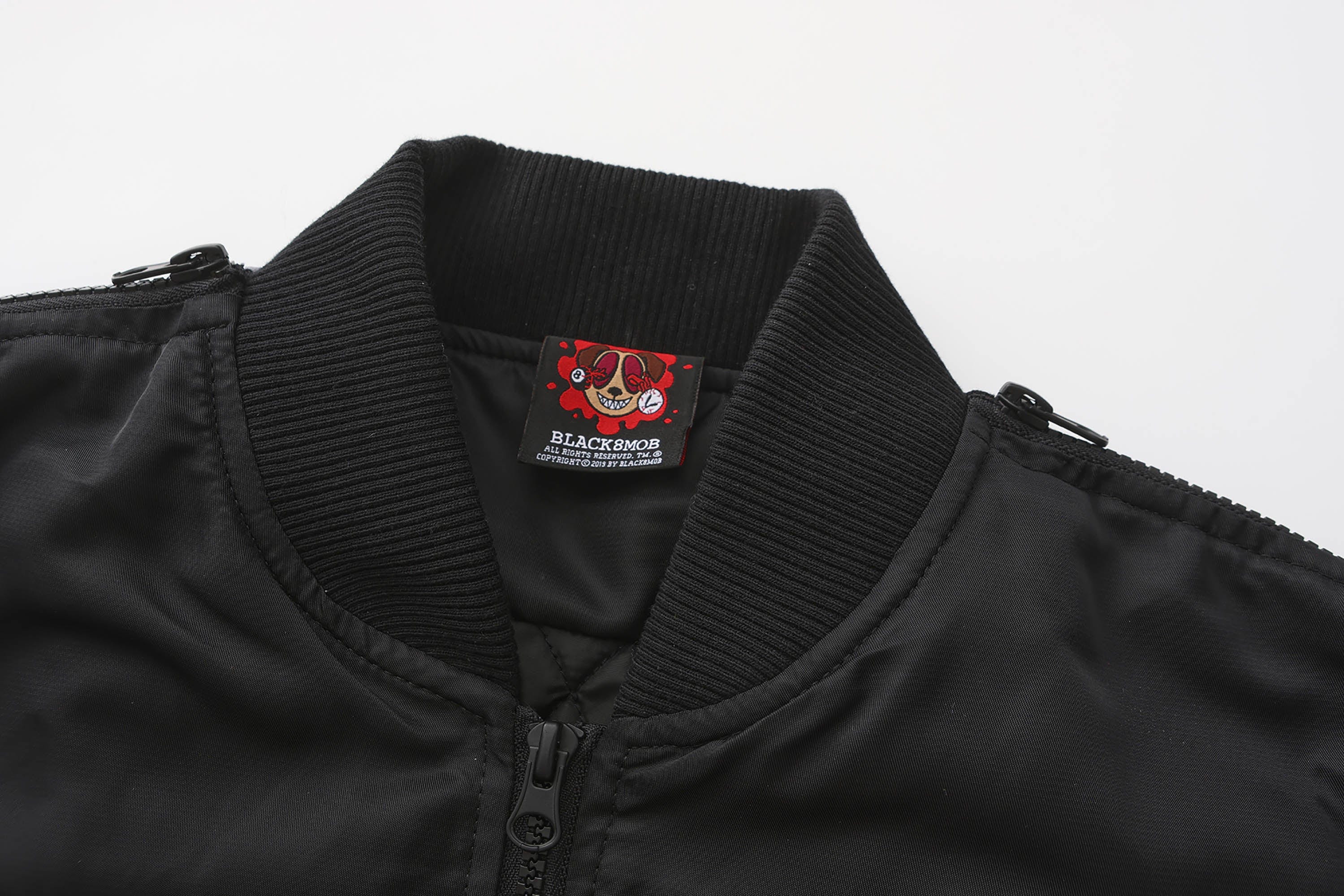 BLACK8MOB Retro Distressed Camo Panel Bomber Jacket